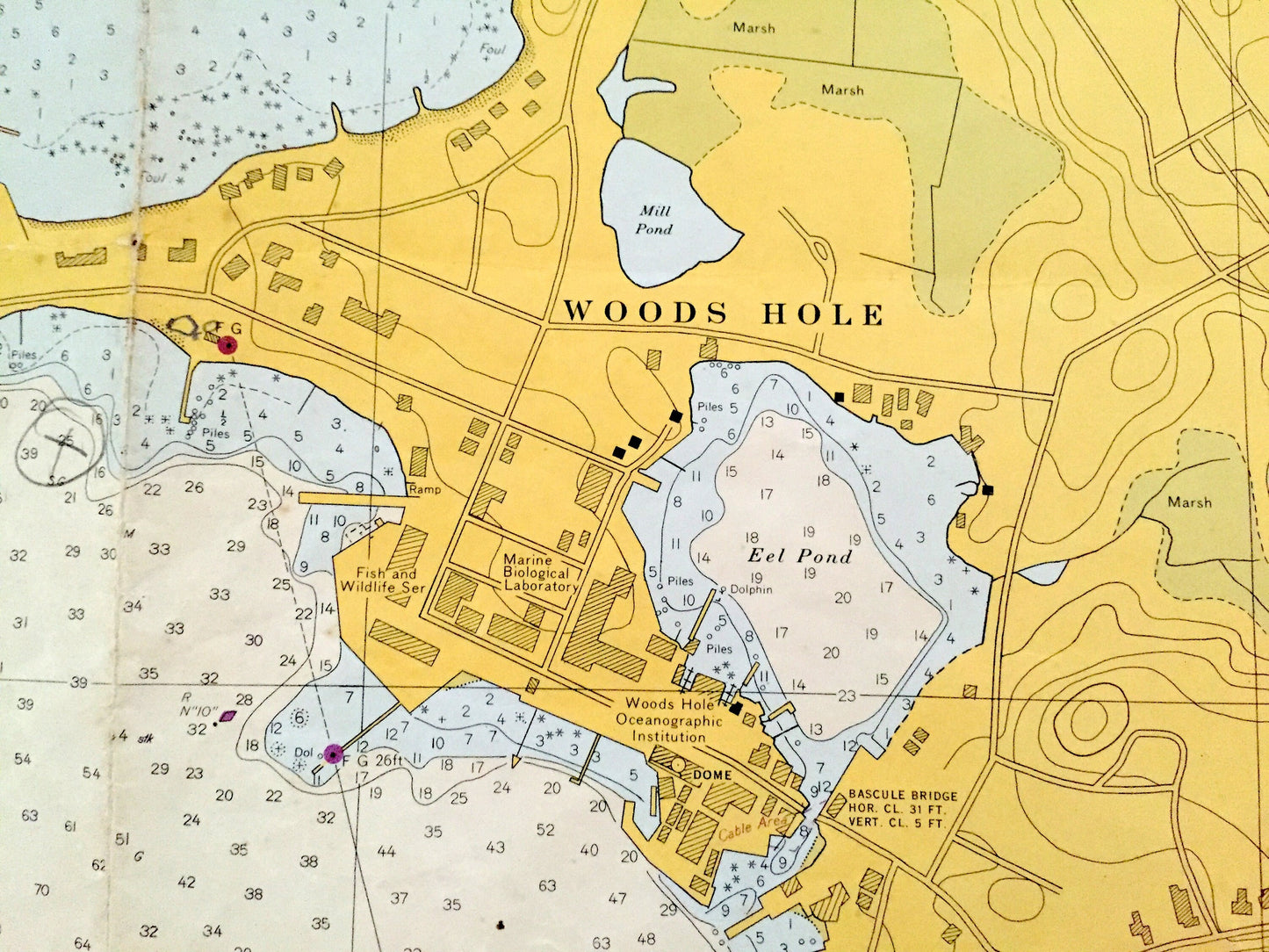 Antique Woods Hole, Massachusetts 1966 US Coast Guard Nautical Map – Falmouth, Cape Cod, Barnstable County, Nobska, Nonamesset Island, MA