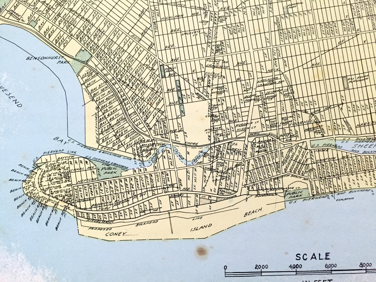 Antique Brooklyn Borough, New York 1941 Historical Atlas Map – Williamsburg, Greenpoint, Park Slope, Red Hook, Bushwick, Kings County NY NYC
