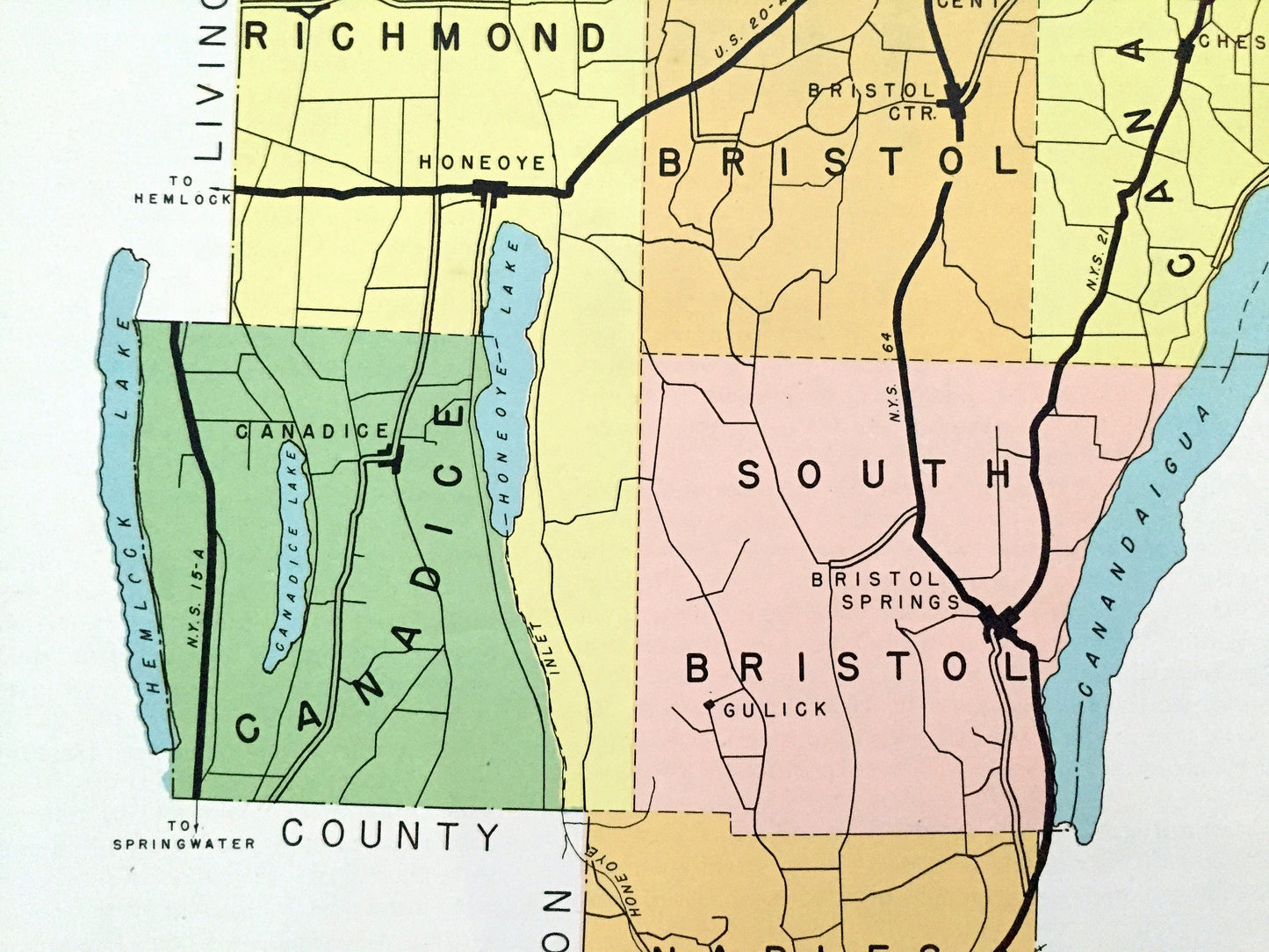 Antique Ontario County, New York 1941 Historical Atlas Map – Canandaigua, Geneva, Victor, Phelps, Honeoye, Manchester, Bristol Bloomfield NY