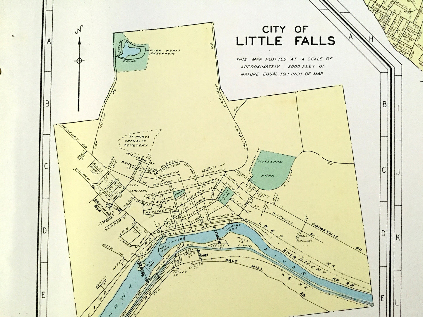 Antique White Plains, Johnstown, Little Falls, Poughkeepsie & Watervliet, New York 1941 Historical Atlas City Street Map – Westchester NY