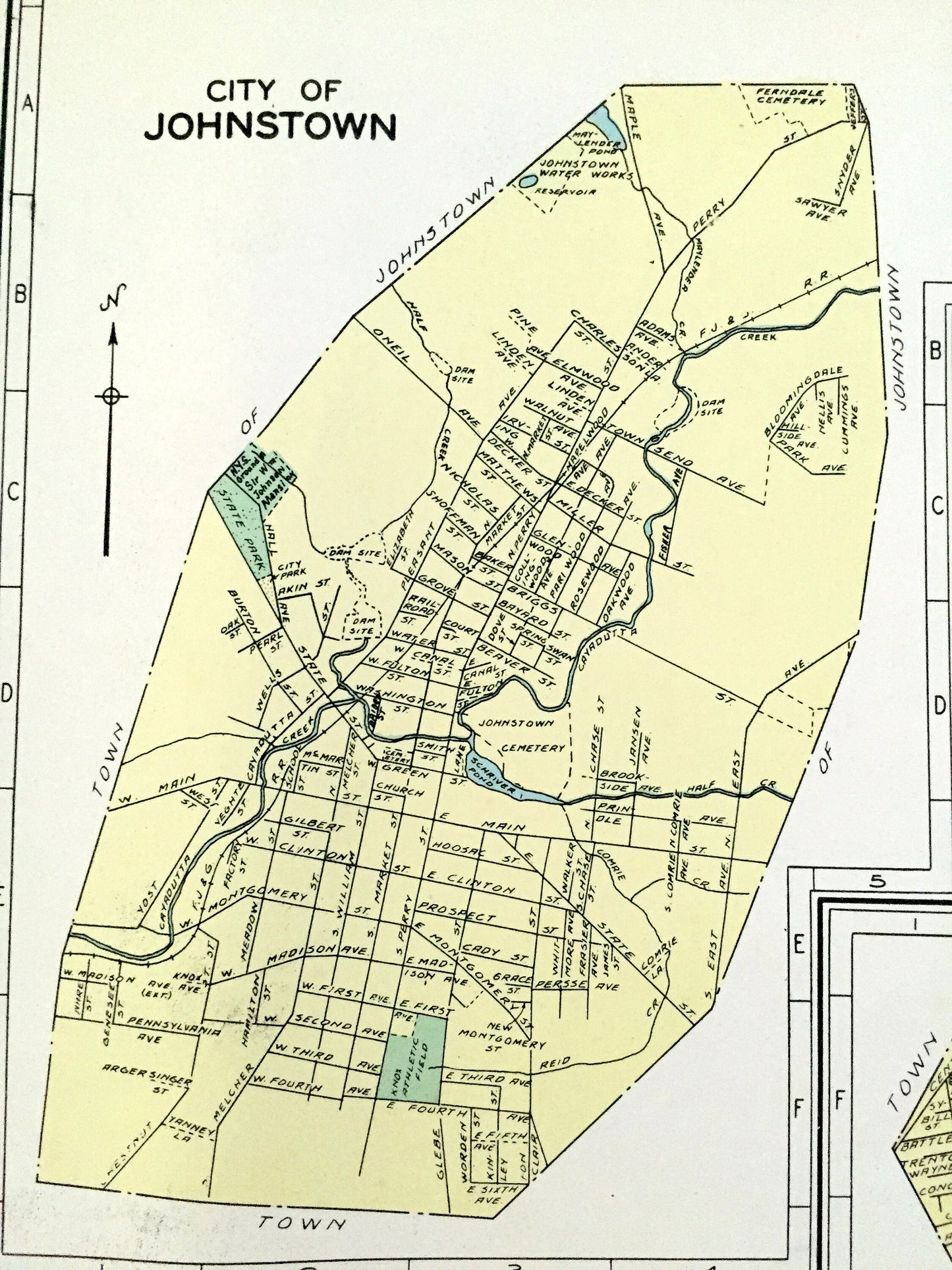 Antique White Plains, Johnstown, Little Falls, Poughkeepsie & Watervliet, New York 1941 Historical Atlas City Street Map – Westchester NY