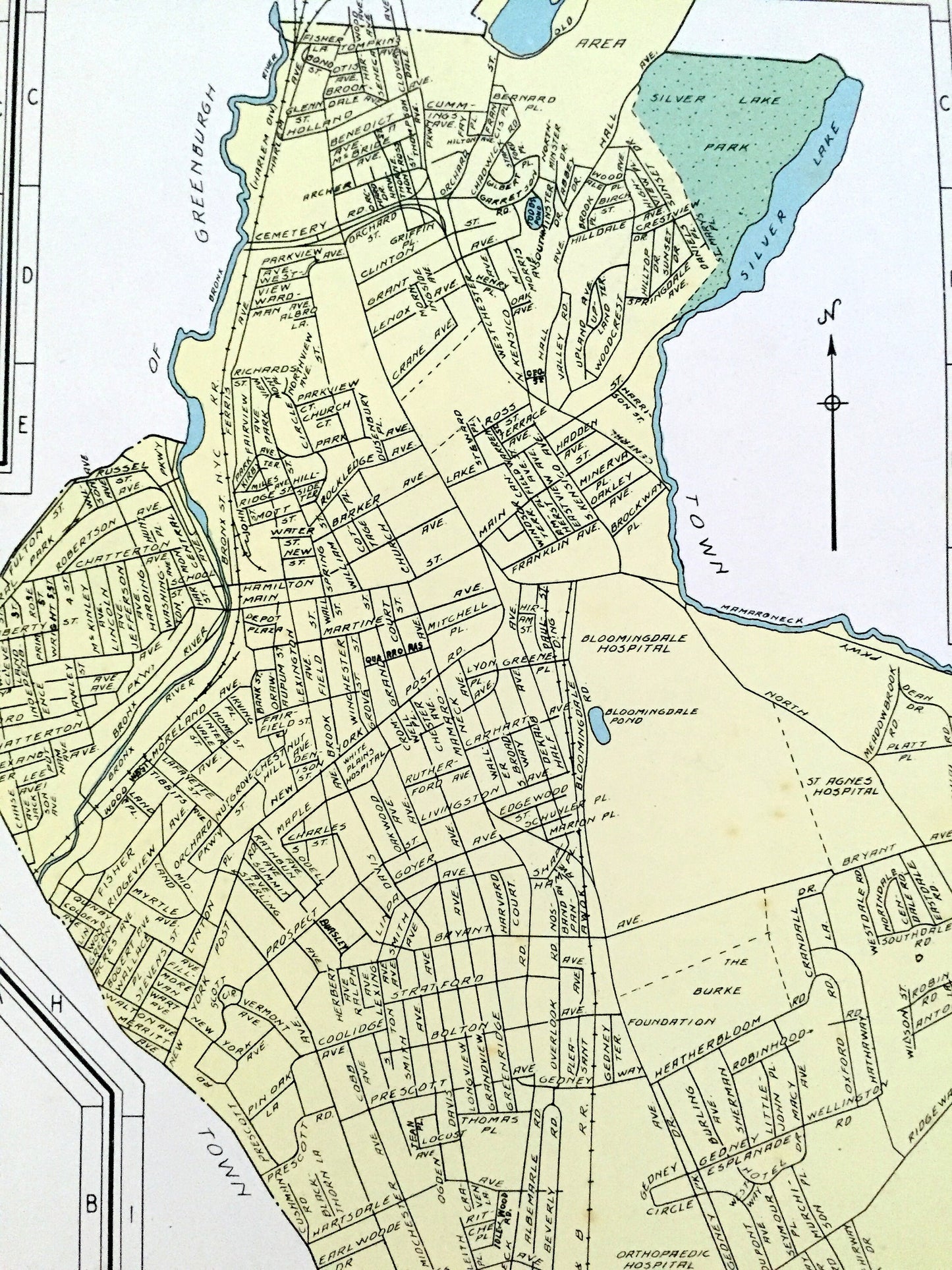 Antique White Plains, Johnstown, Little Falls, Poughkeepsie & Watervliet, New York 1941 Historical Atlas City Street Map – Westchester NY