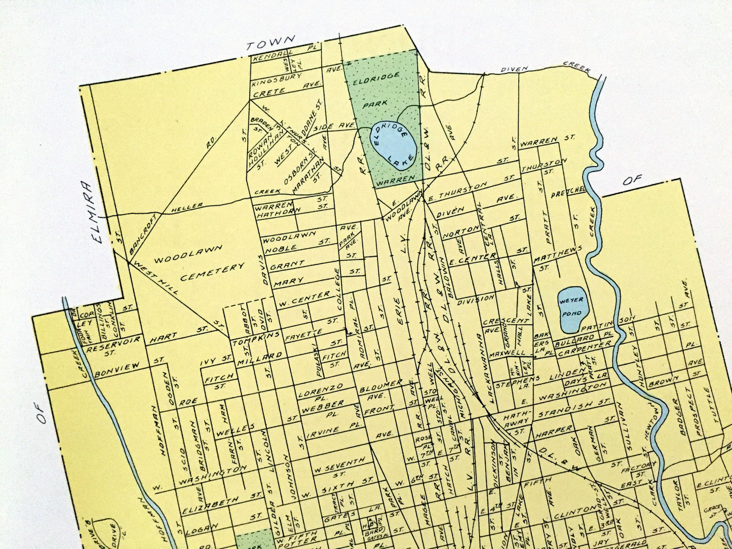 Antique Elmira & Dunkirk, New York 1941 Historical Atlas City Street Map – Chemung, Chautauqua County, Lake Erie, River, Harbor, Beach, NY