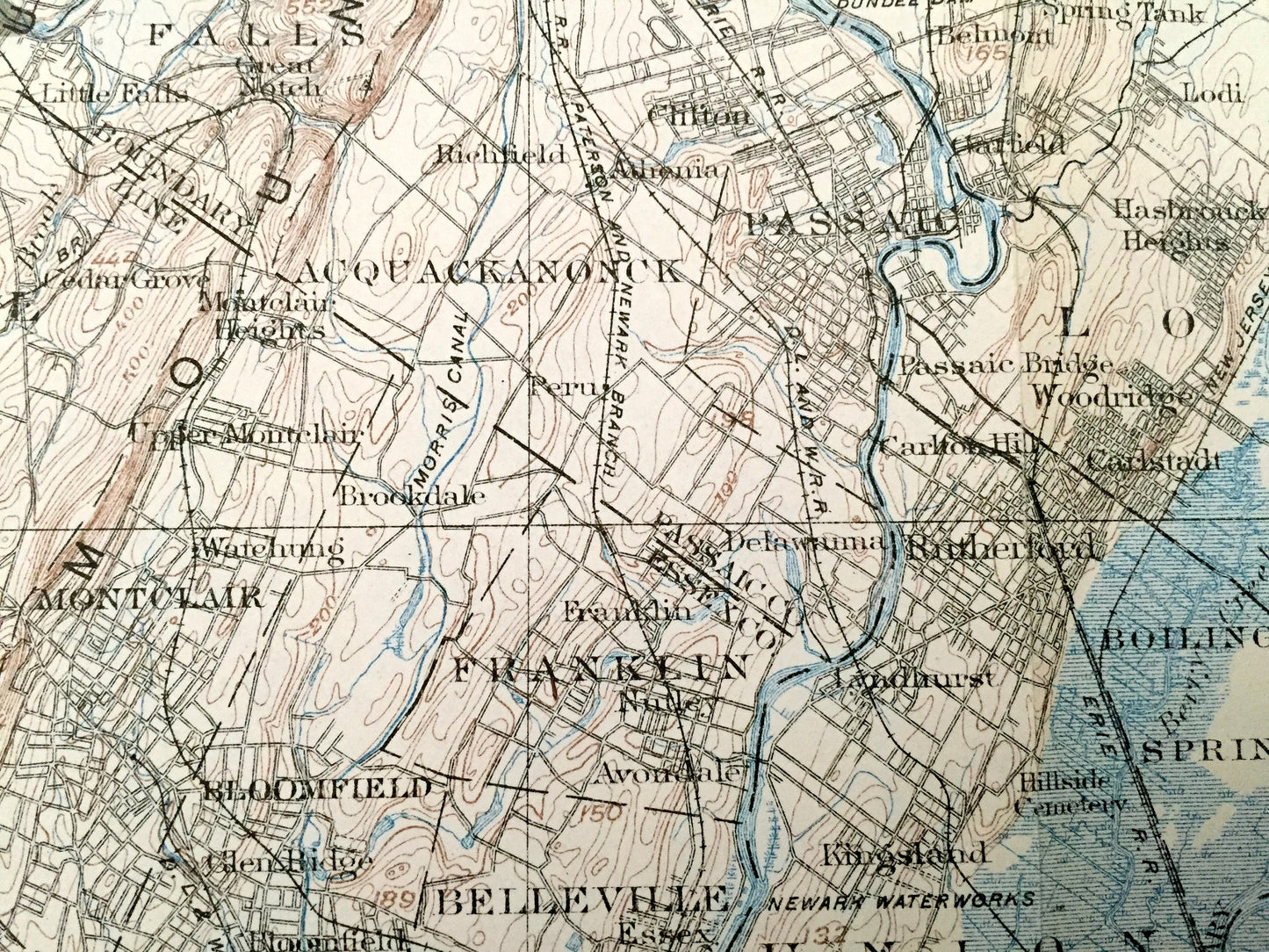 Antique 1902 New Jersey, New York & Pennsylvania US Geological Survey Topographic Map – Hudson River Valley, Montclair, Upstate, Passaic, NJ