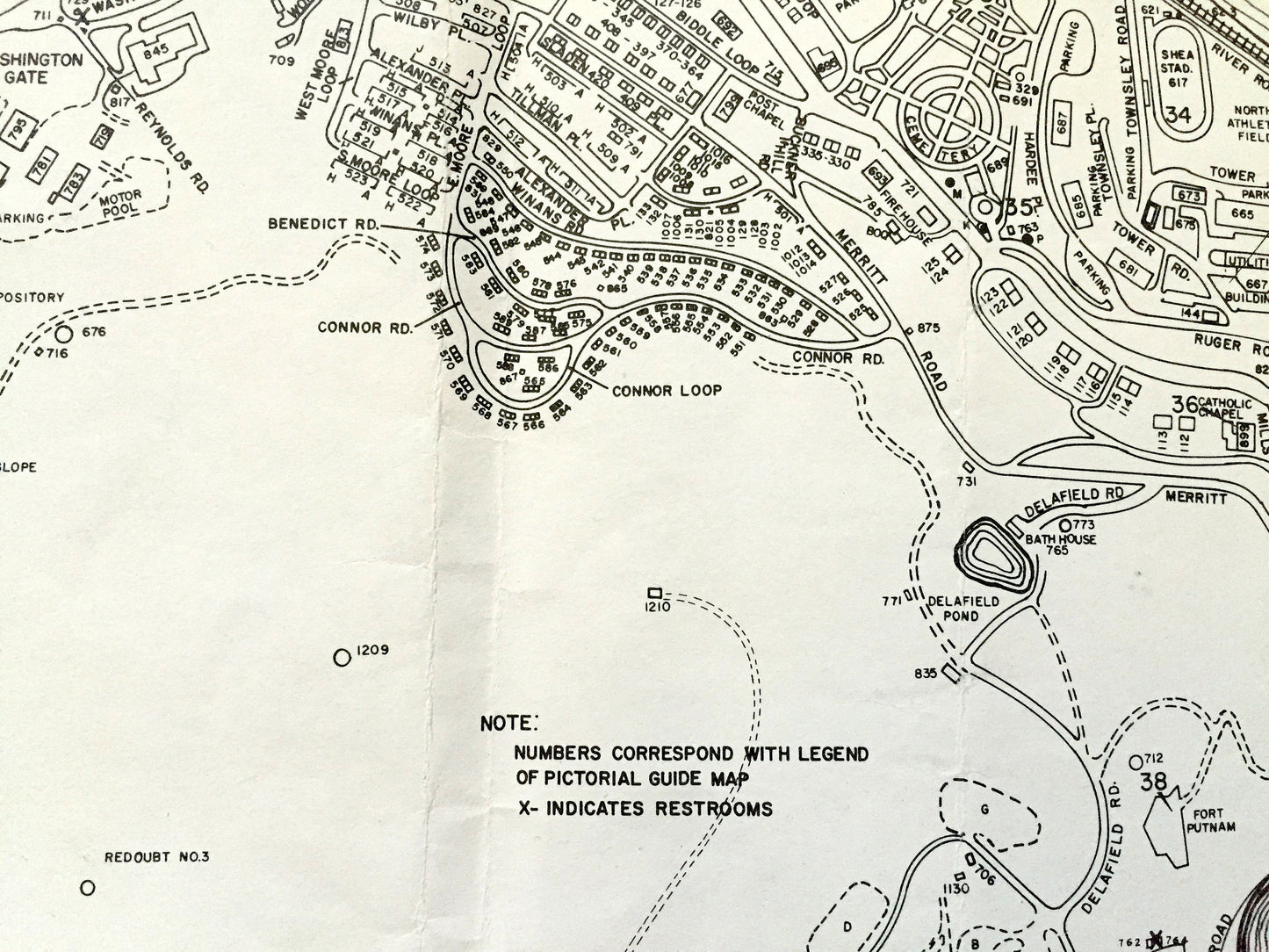 Antique West Point US Military Academy, New York 1975 Historical Atlas Map – USA Army, Hudson River Valley, Battle Monument, Museum, NY