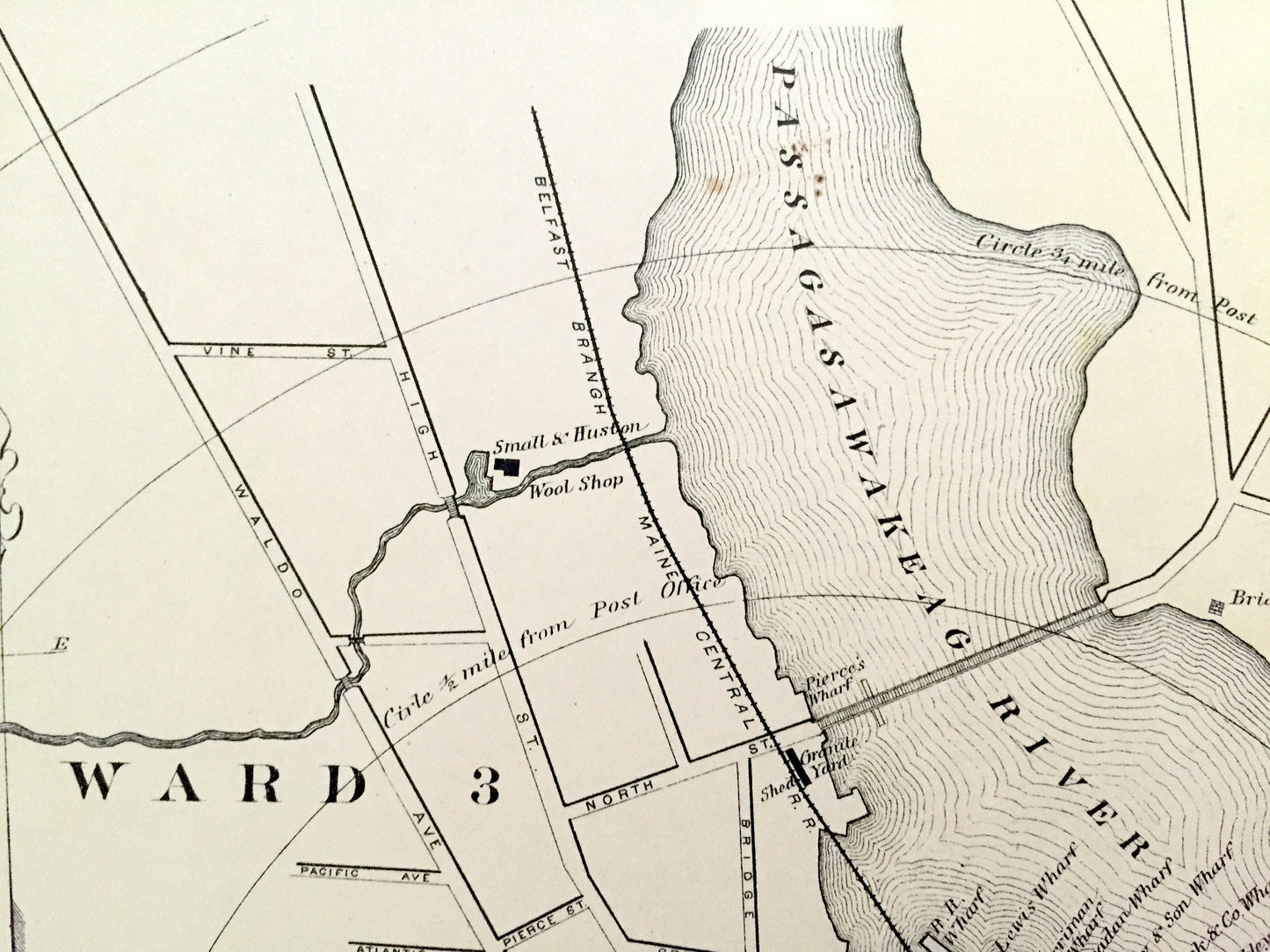 Antique 1887 Belfast, Maine Map by George N. Colby & Company – Waldo County, Passagassawakeag River, Washington, Calais, Vanceboro, ME
