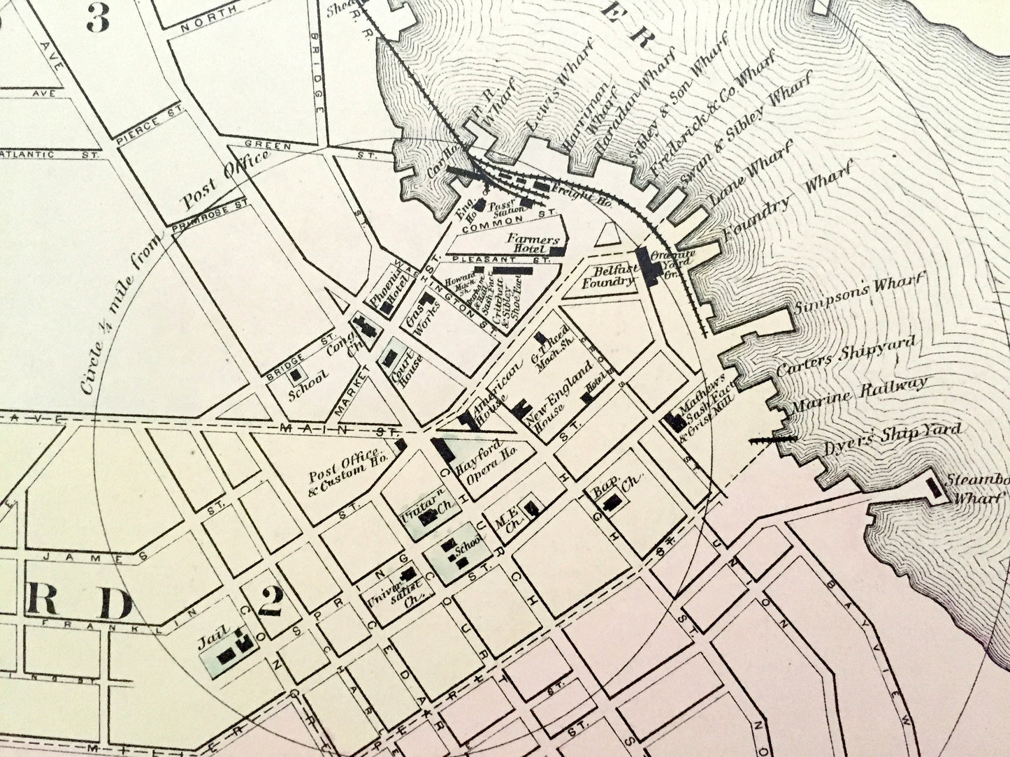 Antique 1887 Belfast, Maine Map by George N. Colby & Company – Waldo County, Passagassawakeag River, Washington, Calais, Vanceboro, ME