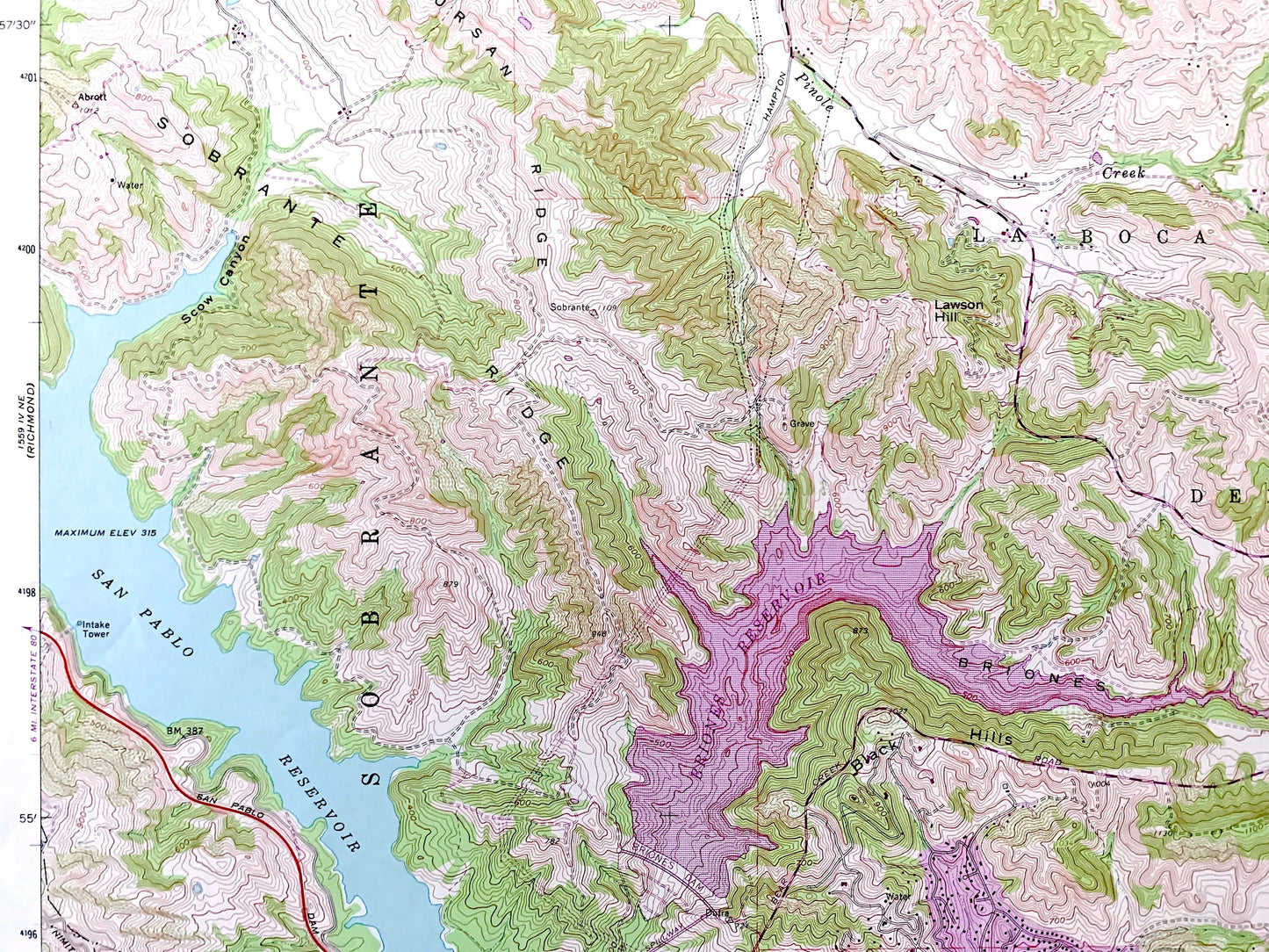 Antique Briones Valley, California 1959 US Geological Survey Topographic Map – Orinda, Martinez, Oakland, Contra Costa County, Alameda CA