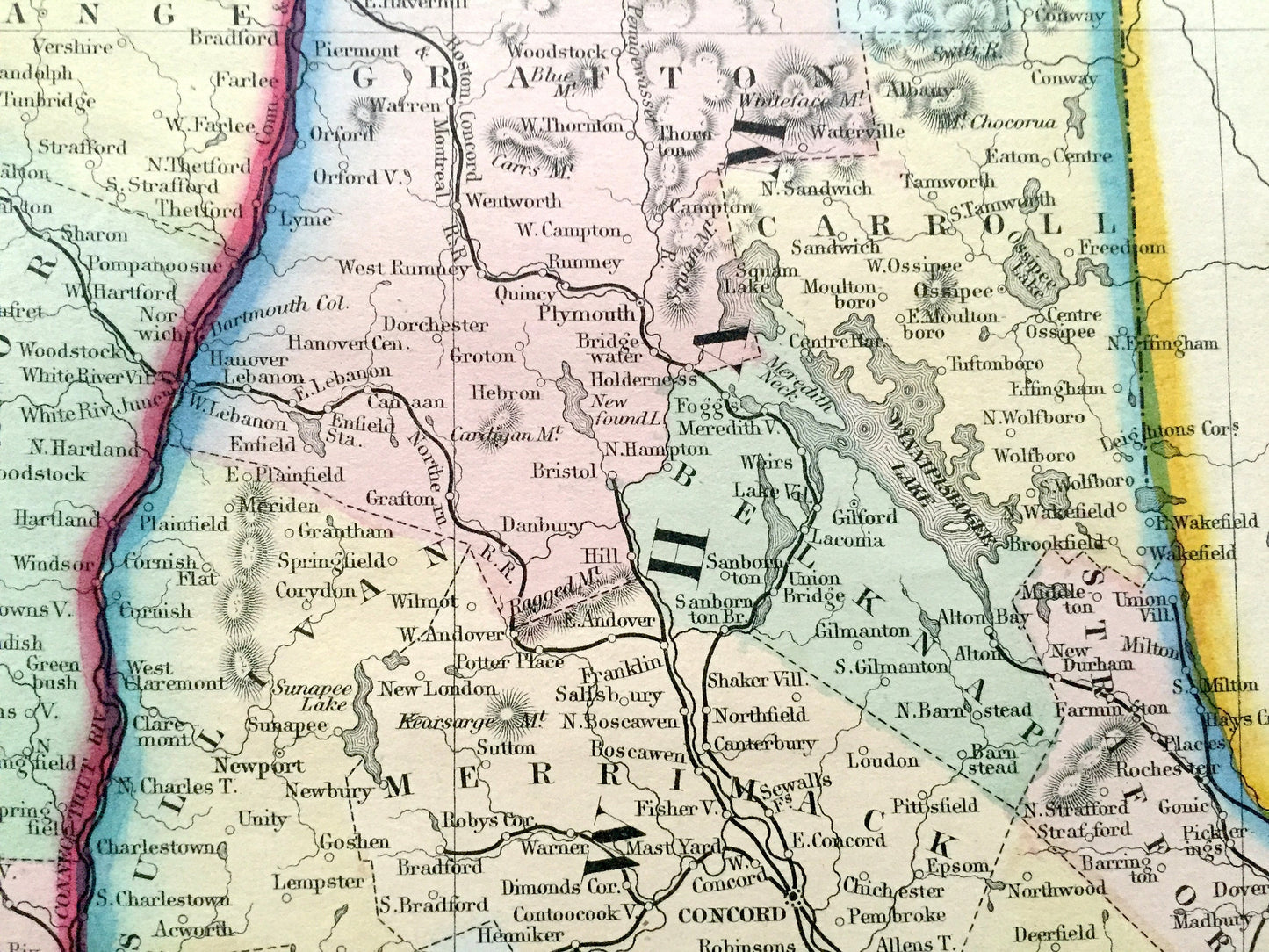 Antique 1862 Vermont & New Hampshire Map by S.A. Mitchell – Lake Champlain, Winnipesaukee, Squam, White, Green Mountains, Burlington, Maine