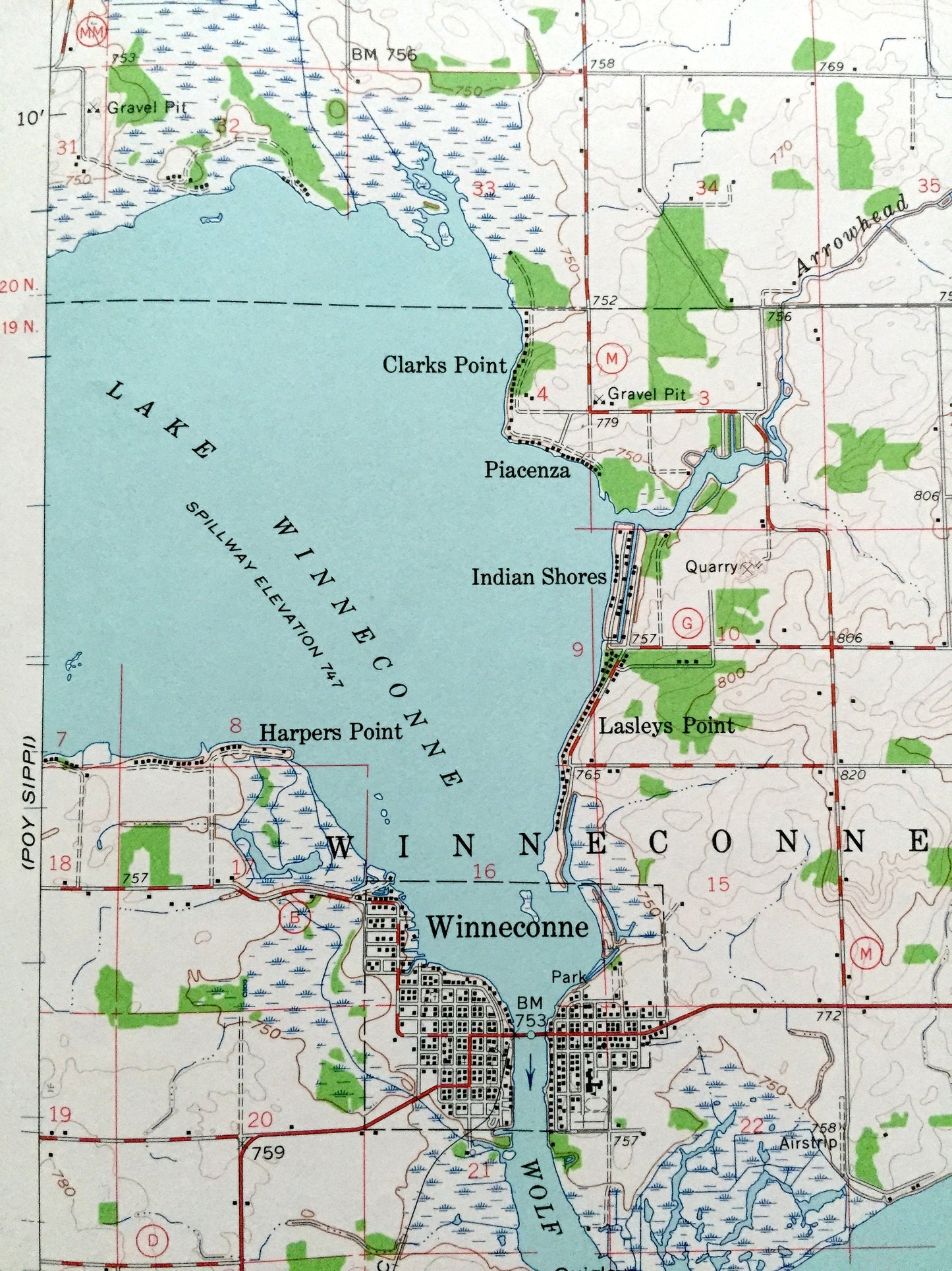 Antique Oshkosh, Wisconsin 1961 US Geological Survey Topographic Map – Winnebago County, Lake Winneconne, Omro, Butte Des Mortes, Larsen, WI