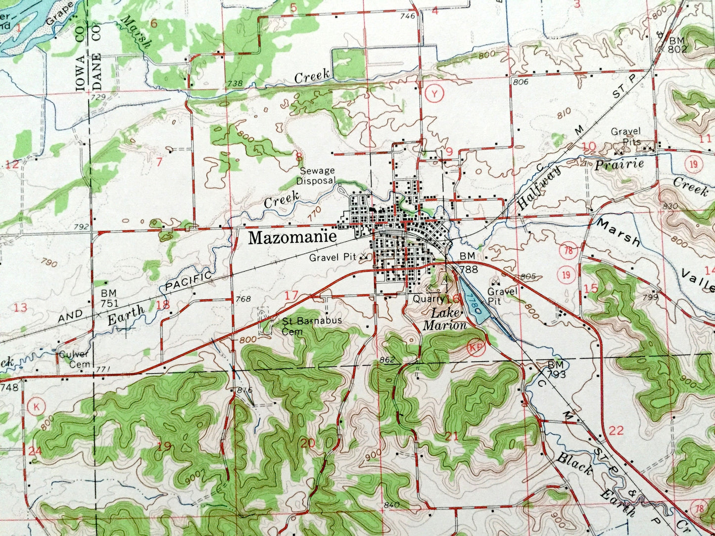 Antique Blue Mounds, Wisconsin 1962 US Geological Survey Topographic Map – Sauk, Iowa County, Arena, Mazomanie, State Park, Barneveld, WI