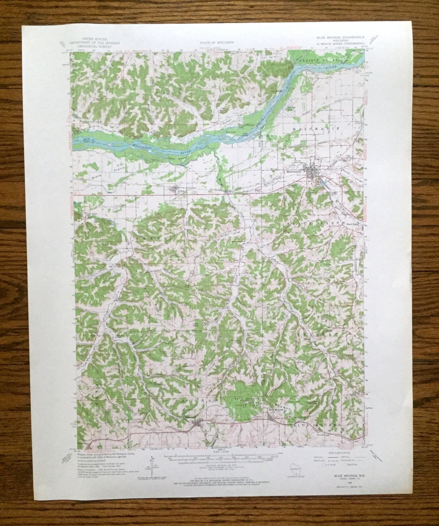 Antique Blue Mounds, Wisconsin 1962 US Geological Survey Topographic Map – Sauk, Iowa County, Arena, Mazomanie, State Park, Barneveld, WI