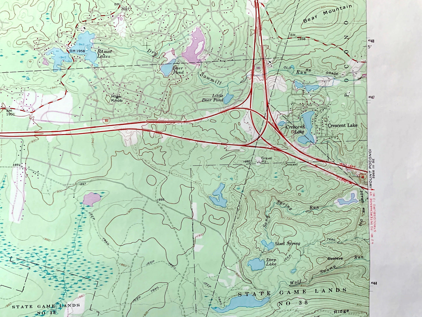Antique Pocono Pines, Pennsylvania 1966 US Geological Survey Topographic Map – Monroe County, Tobyhanna, Bear Mountain, Lake Naomi, PA