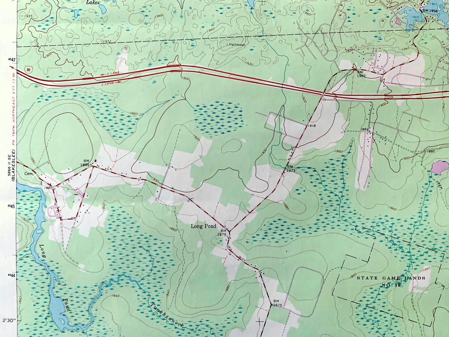 Antique Pocono Pines, Pennsylvania 1966 US Geological Survey Topographic Map – Monroe County, Tobyhanna, Bear Mountain, Lake Naomi, PA
