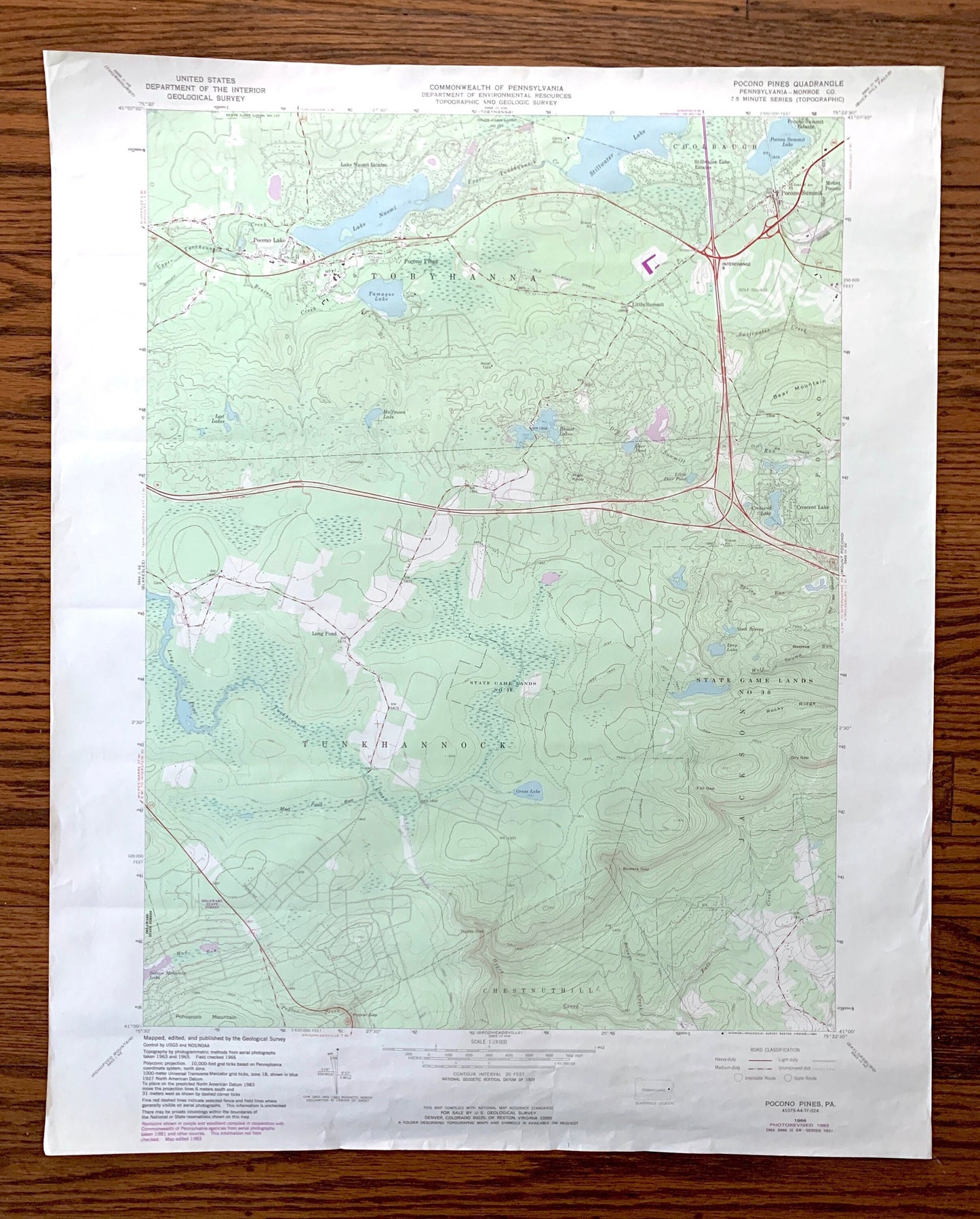 Antique Pocono Pines, Pennsylvania 1966 US Geological Survey Topographic Map – Monroe County, Tobyhanna, Bear Mountain, Lake Naomi, PA