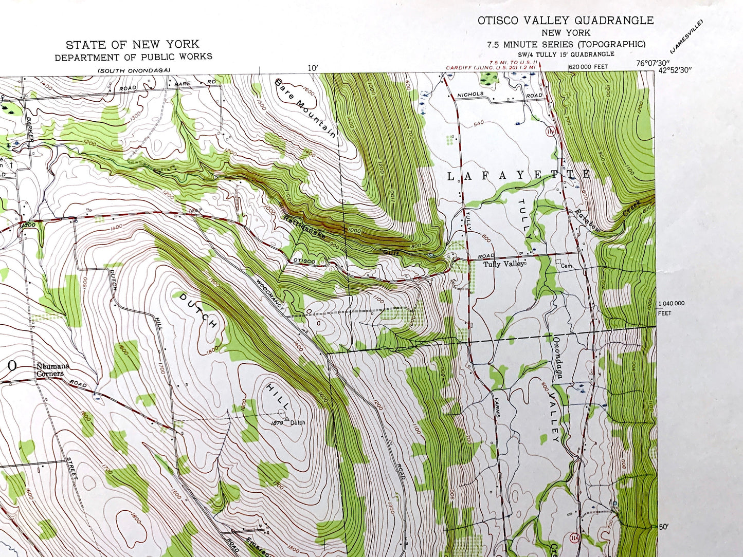 Antique Otisco Valley, New York 1955 US Geological Survey Topographic Map – Onondaga County, Spafford, Tully, Lafayette, Bromley, Vesper NY