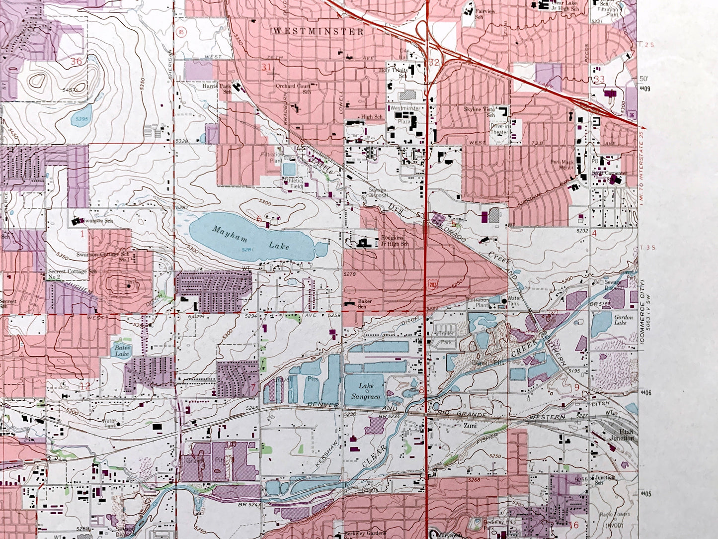 Antique Denver, Colorado 1965 US Geological Survey Topographic Map – Arvada, Jefferson County, Edgewater, Wheatridge, Lakeside, Standley, CO