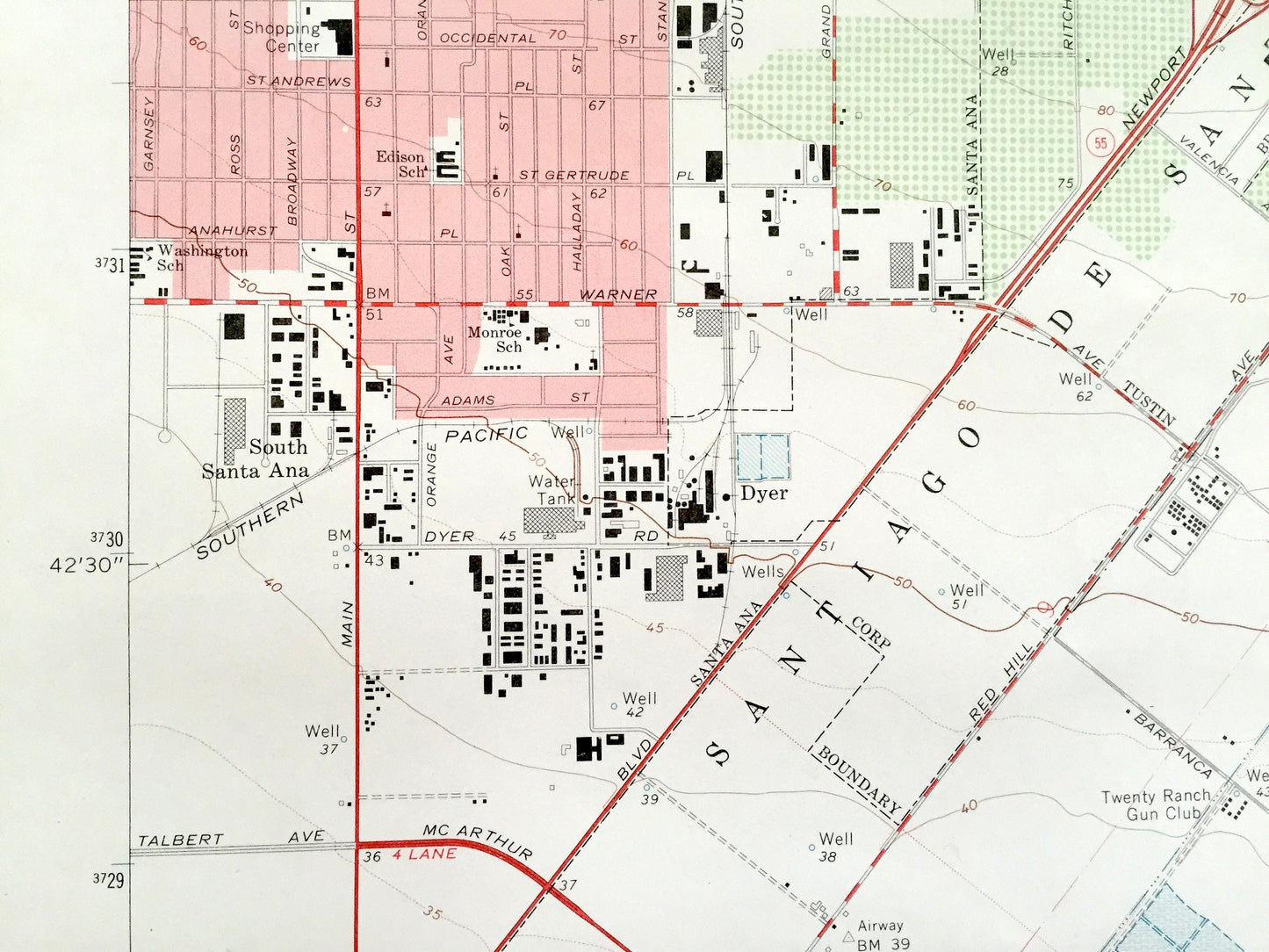 Antique Tustin, California 1965 US Geological Survey Topographic Map – Orange County, Irvine, Santa Ana, Newport Beach, San Joaquin, CA