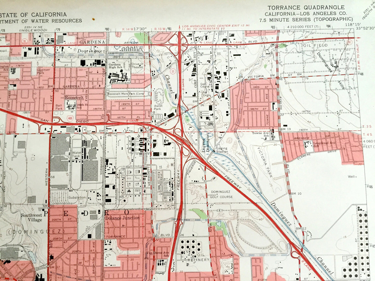 Antique Torrance, California 1964 US Geological Survey Topographic Map – Los Angeles, Redondo Beach, Rolling Hills, Carson, Palos Verdes, CA