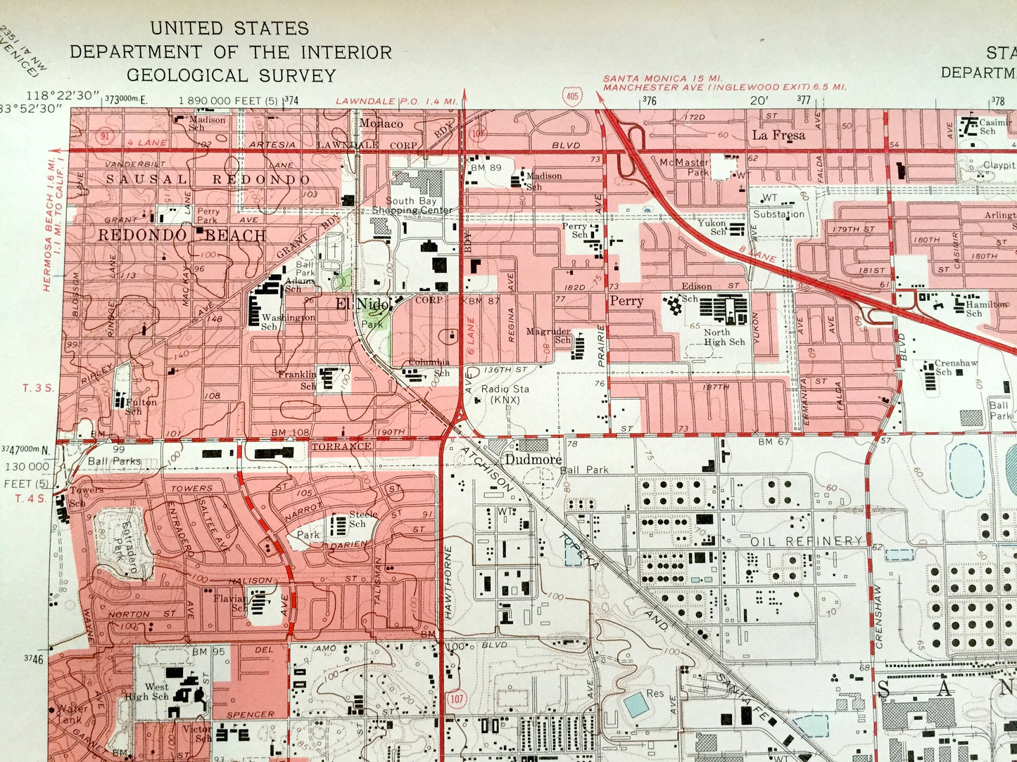 Antique Torrance, California 1964 US Geological Survey Topographic Map – Los Angeles, Redondo Beach, Rolling Hills, Carson, Palos Verdes, CA