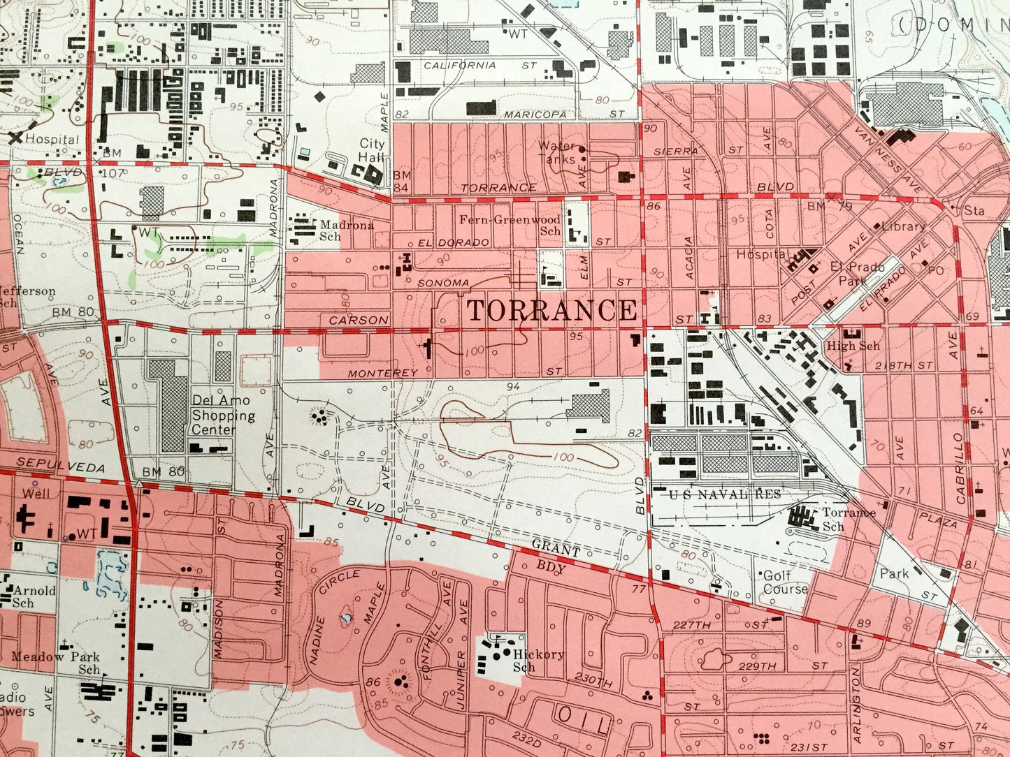 Antique Torrance, California 1964 US Geological Survey Topographic Map – Los Angeles, Redondo Beach, Rolling Hills, Carson, Palos Verdes, CA