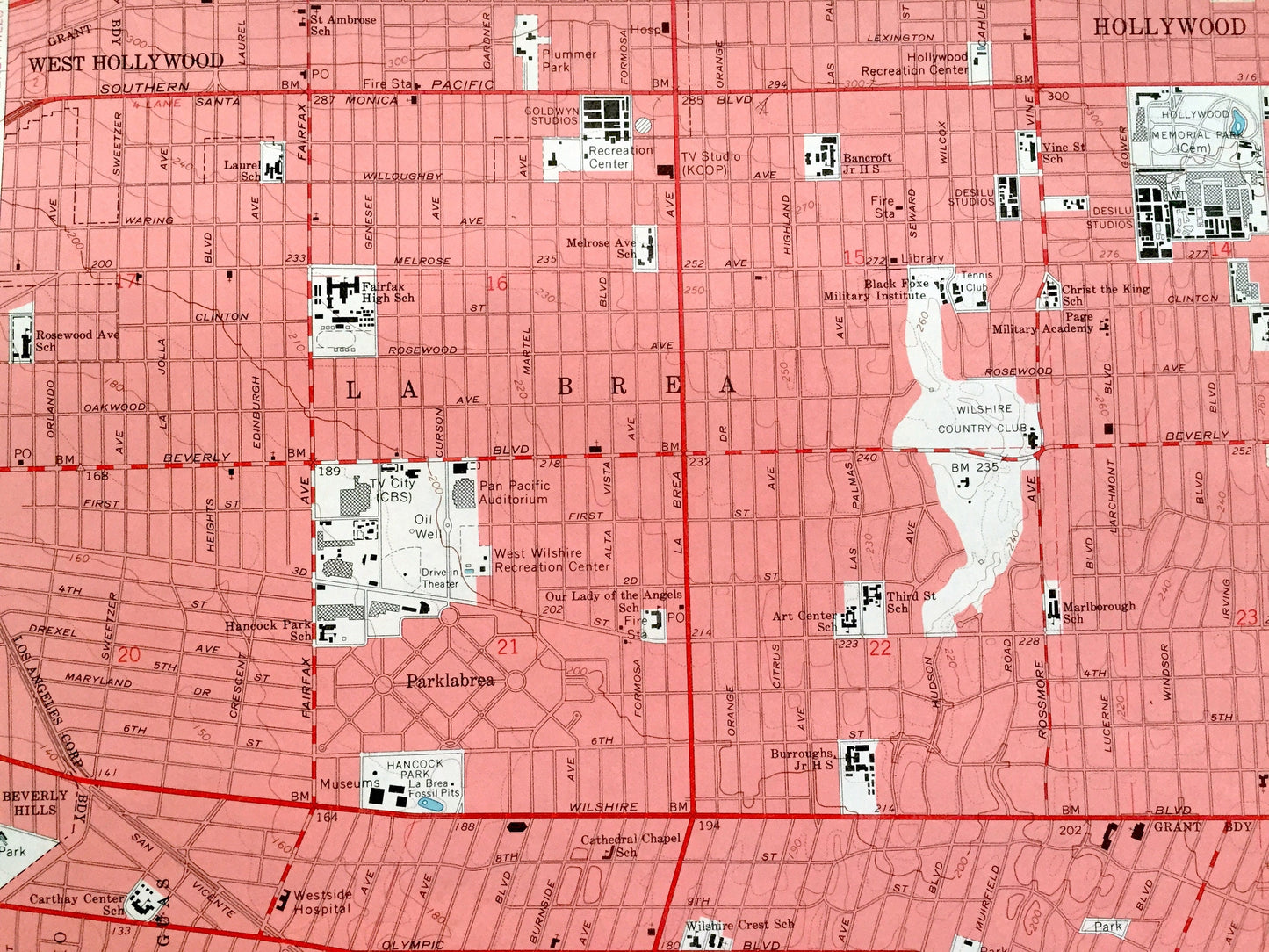 Antique Hollywood, California 1966 US Geological Survey Topographic Map – Los Angeles, San Rafael, Las Cienagas, La Brea, Griffith Park, CA