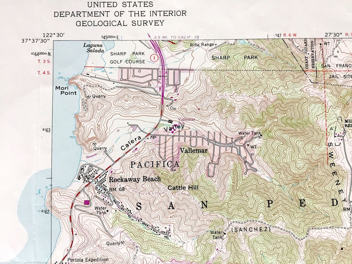 Antique Montara Mountain, California 1956 US Geological Survey Topographic Map – Buri Buri, San Mateo, Pedro, San Francisco, El Granada, CA