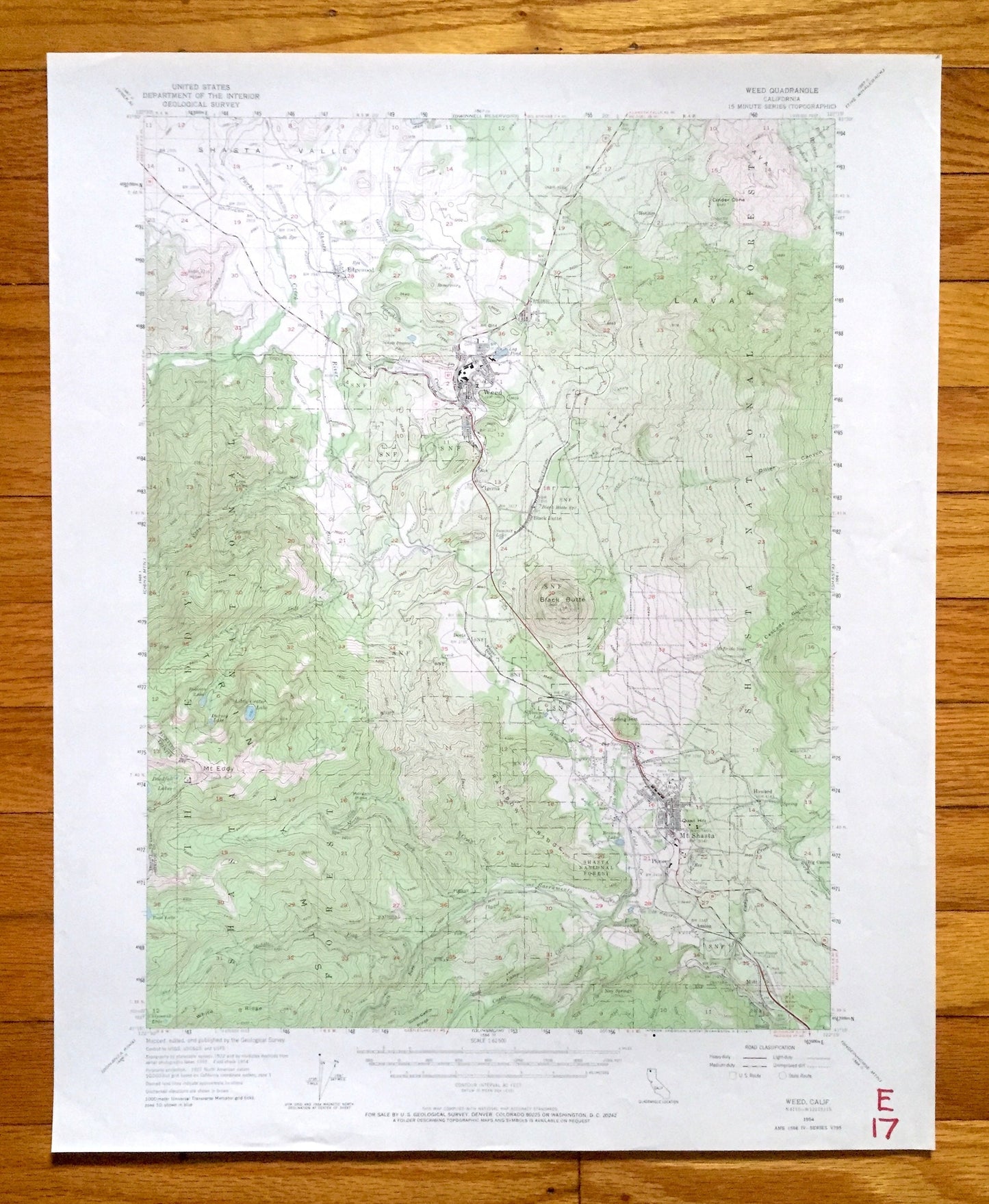 Antique Weed, California 1954 US Geological Survey Topographic Map – Siskiyou County, Mt Shasta, Trinity Range, Shasta National Forest, CA