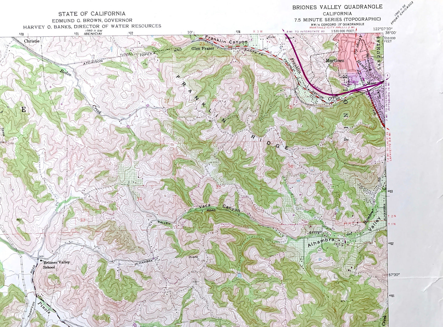 Antique Briones Valley, California 1959 US Geological Survey Topographic Map – Orinda, Martinez, Oakland, Contra Costa County, Alameda CA
