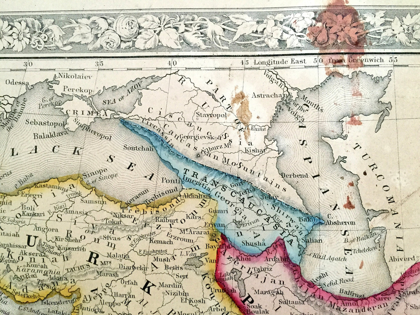 Antique 1860 Persia, Turkey, Afghanistan, Belochistan Map by S. Augustus Mitchell – Palestine, Israel, Iraq, Iran Syria Pakistan Middle East