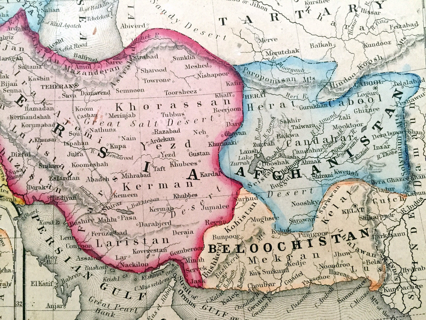 Antique 1860 Persia, Turkey, Afghanistan, Belochistan Map by S. Augustus Mitchell – Palestine, Israel, Iraq, Iran Syria Pakistan Middle East