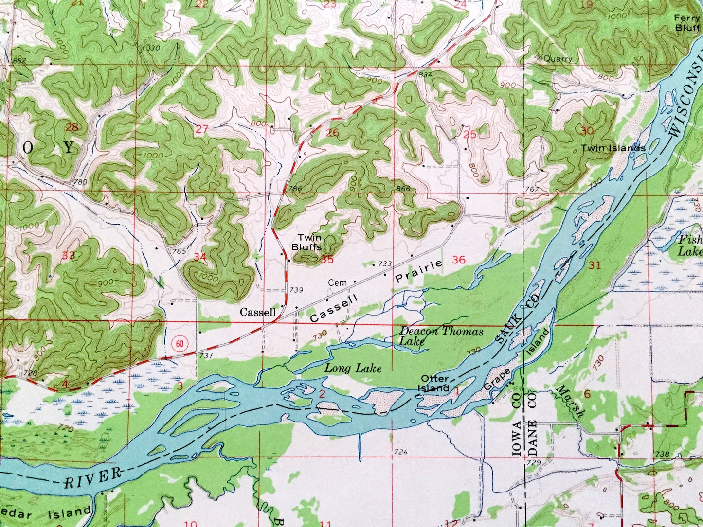 Antique Blue Mounds, Wisconsin 1962 US Geological Survey Topographic Map – Sauk, Iowa County, Arena, Mazomanie, State Park, Barneveld, WI