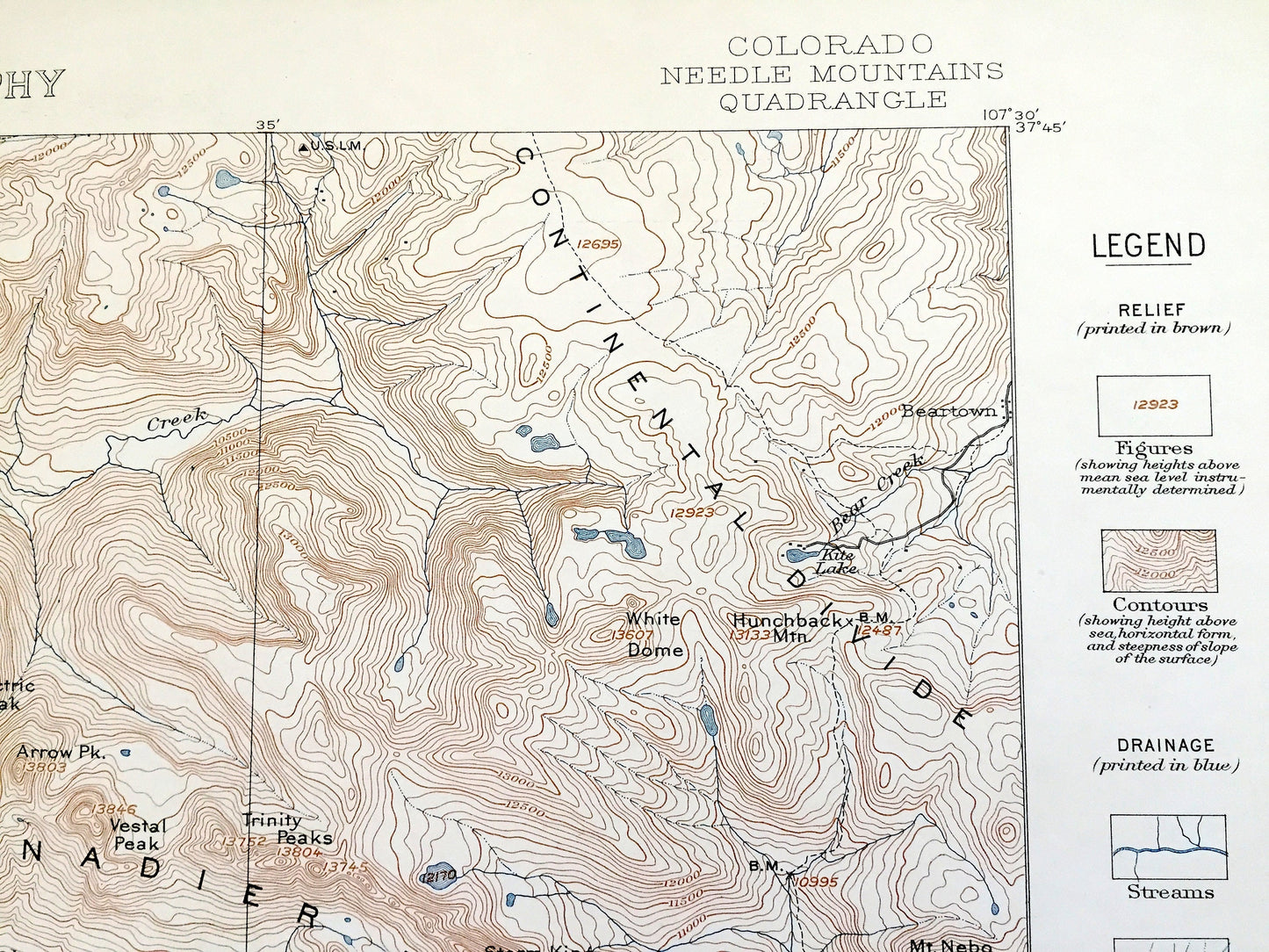 Antique Needle Mountains, Colorado 1902 US Geological Survey Topographic Map – La Plata, San Juan County Rocky Mountains, Animas River, CO