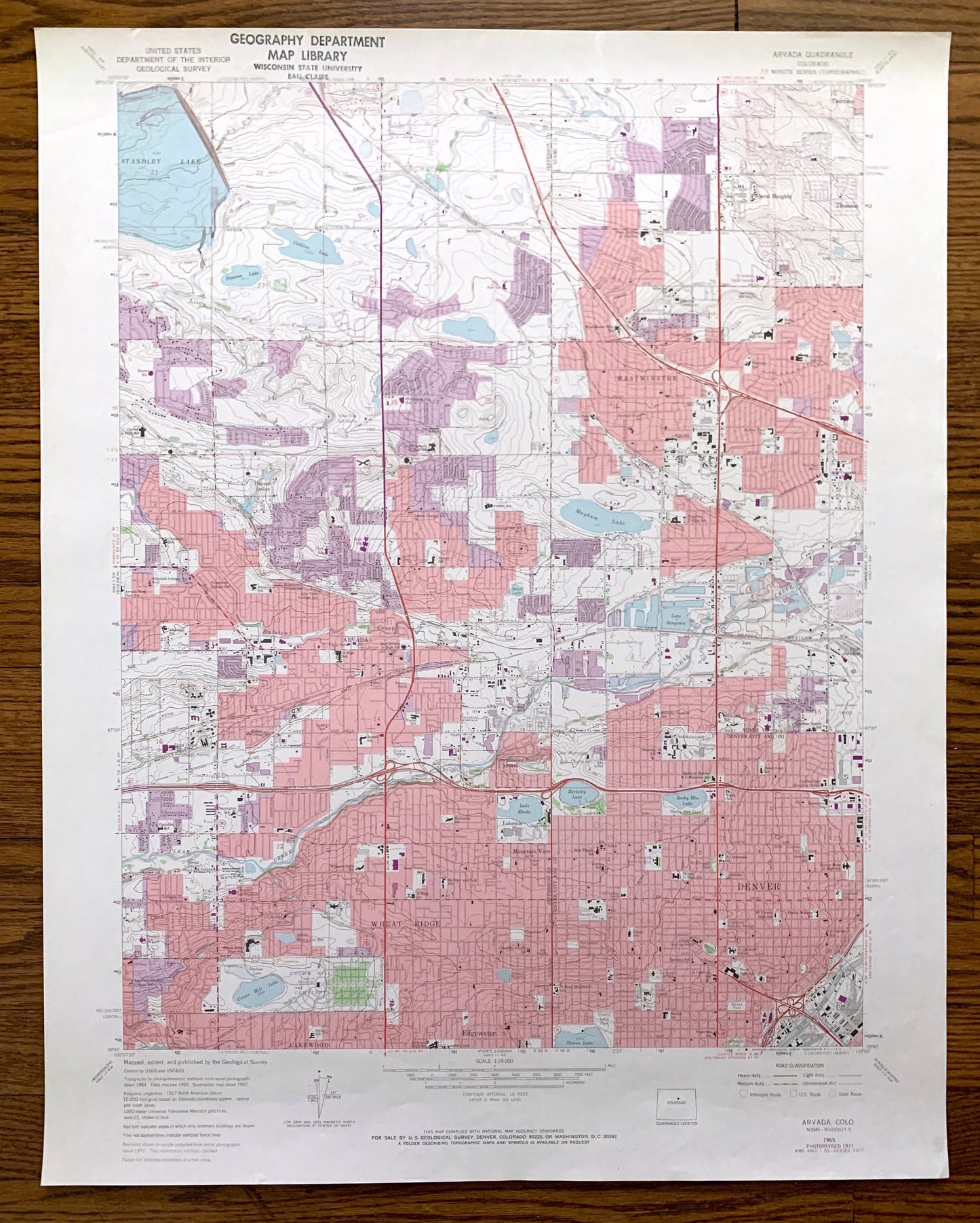 Antique Denver, Colorado 1965 US Geological Survey Topographic Map – Arvada, Jefferson County, Edgewater, Wheatridge, Lakeside, Standley, CO