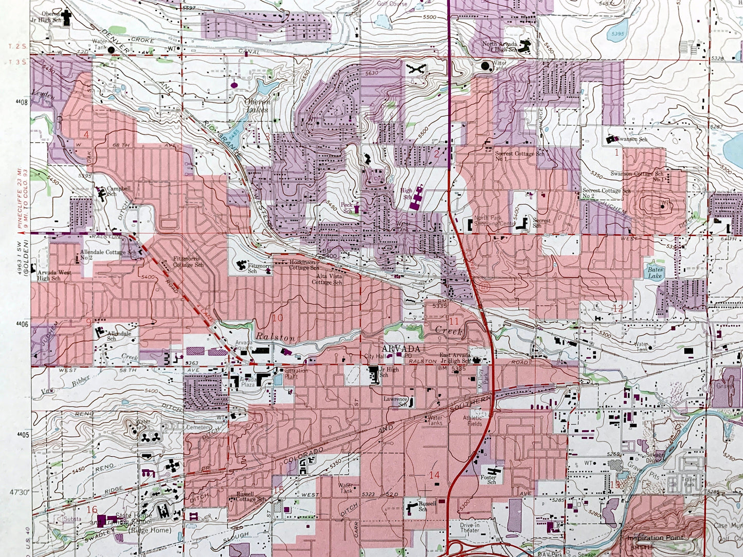 Antique Denver, Colorado 1965 US Geological Survey Topographic Map – Arvada, Jefferson County, Edgewater, Wheatridge, Lakeside, Standley, CO