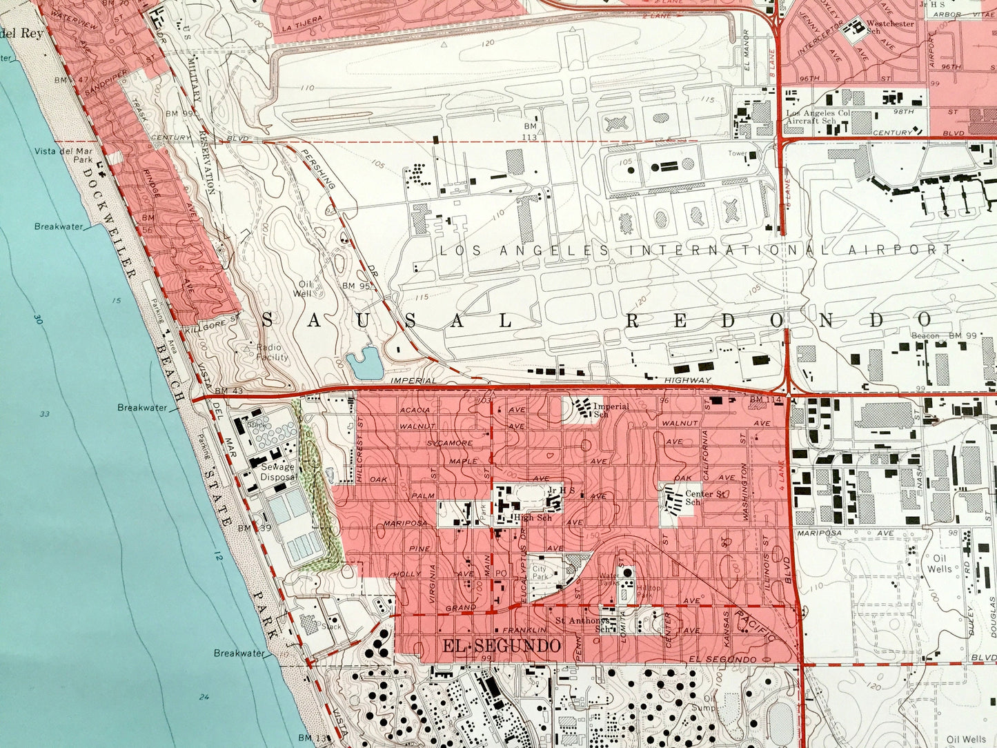 Antique Venice, California 1964 US Geological Survey Topographic Map – Santa Monica, Westchester, Culver City, Los Angeles, Manhattan Beach