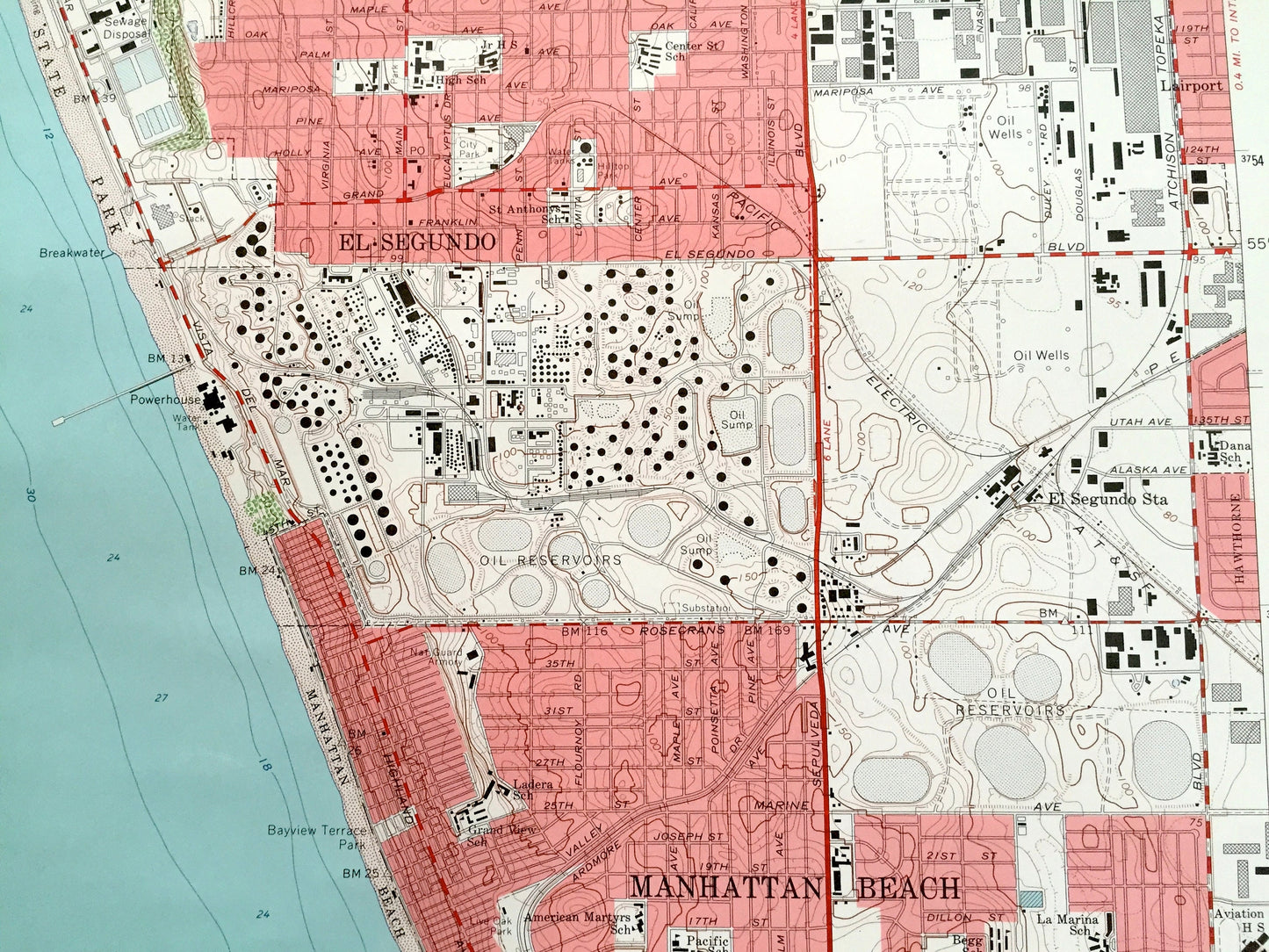 Antique Venice, California 1964 US Geological Survey Topographic Map – Santa Monica, Westchester, Culver City, Los Angeles, Manhattan Beach