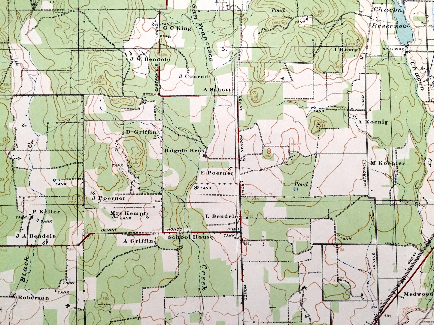 Antique Natalia, Texas 1929 US Geological Survey Topographic Map – Medina, Frio, Bexar, Atascosa County, Lytle, Devine, Bigfoot, Moore, TX