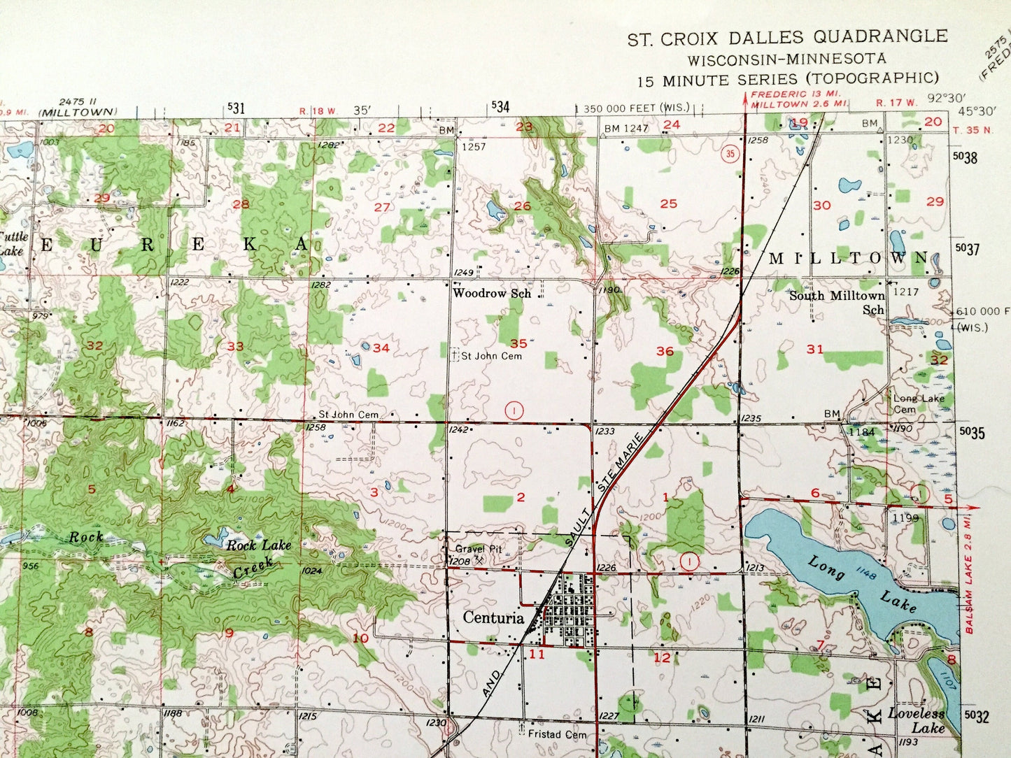 Antique St Croix Falls, Wisconsin 1955 US Geological Survey Topographic Map – Polk, Chisago County, Dalles, River, Dresser, Osceola WI MN