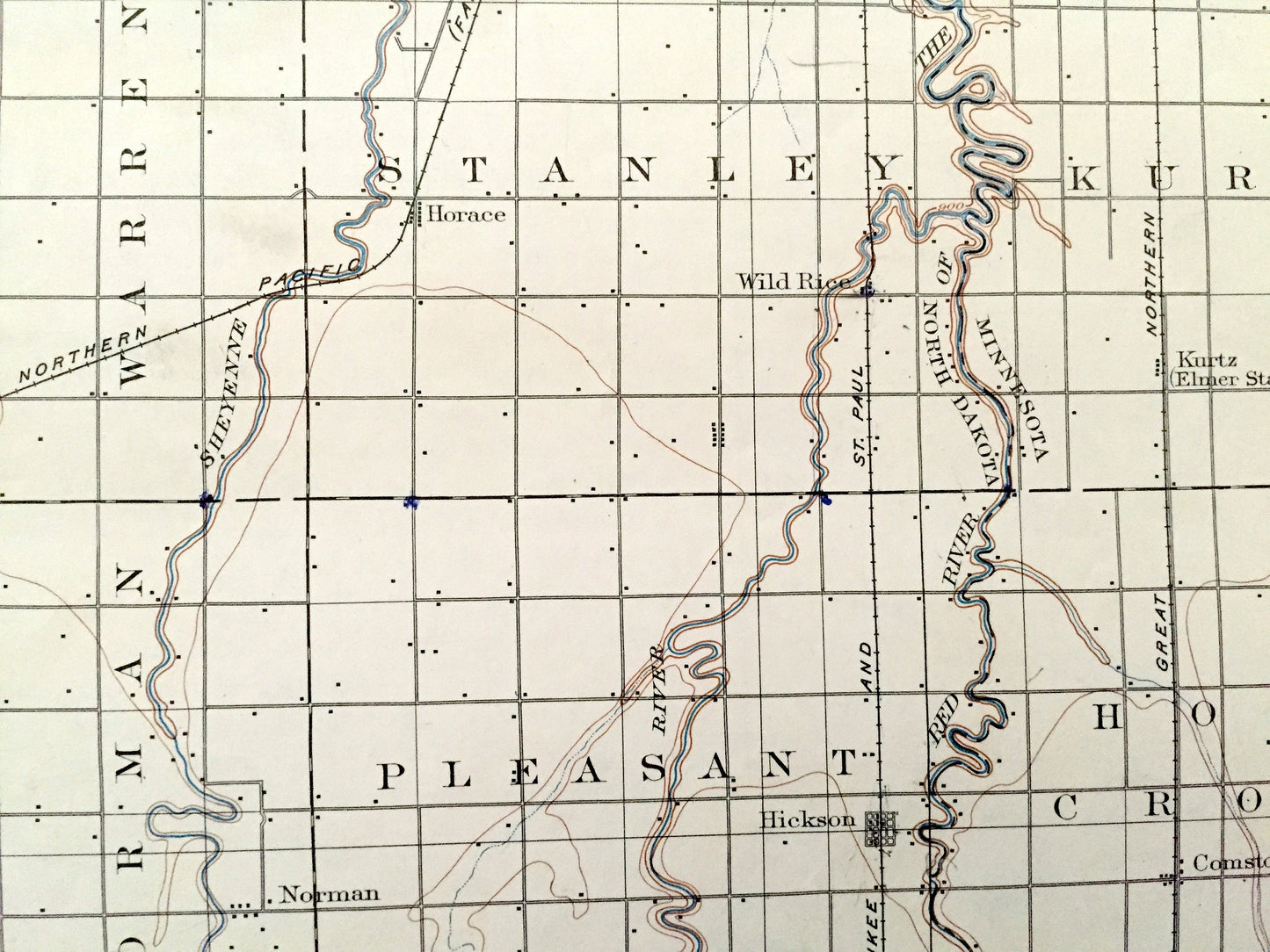Antique Fargo, North Dakota 1897 US Geological Survey Topographic Map – Moorhead, Minnesota, Cass, Richland, Clay, Wilkin County, MN ND