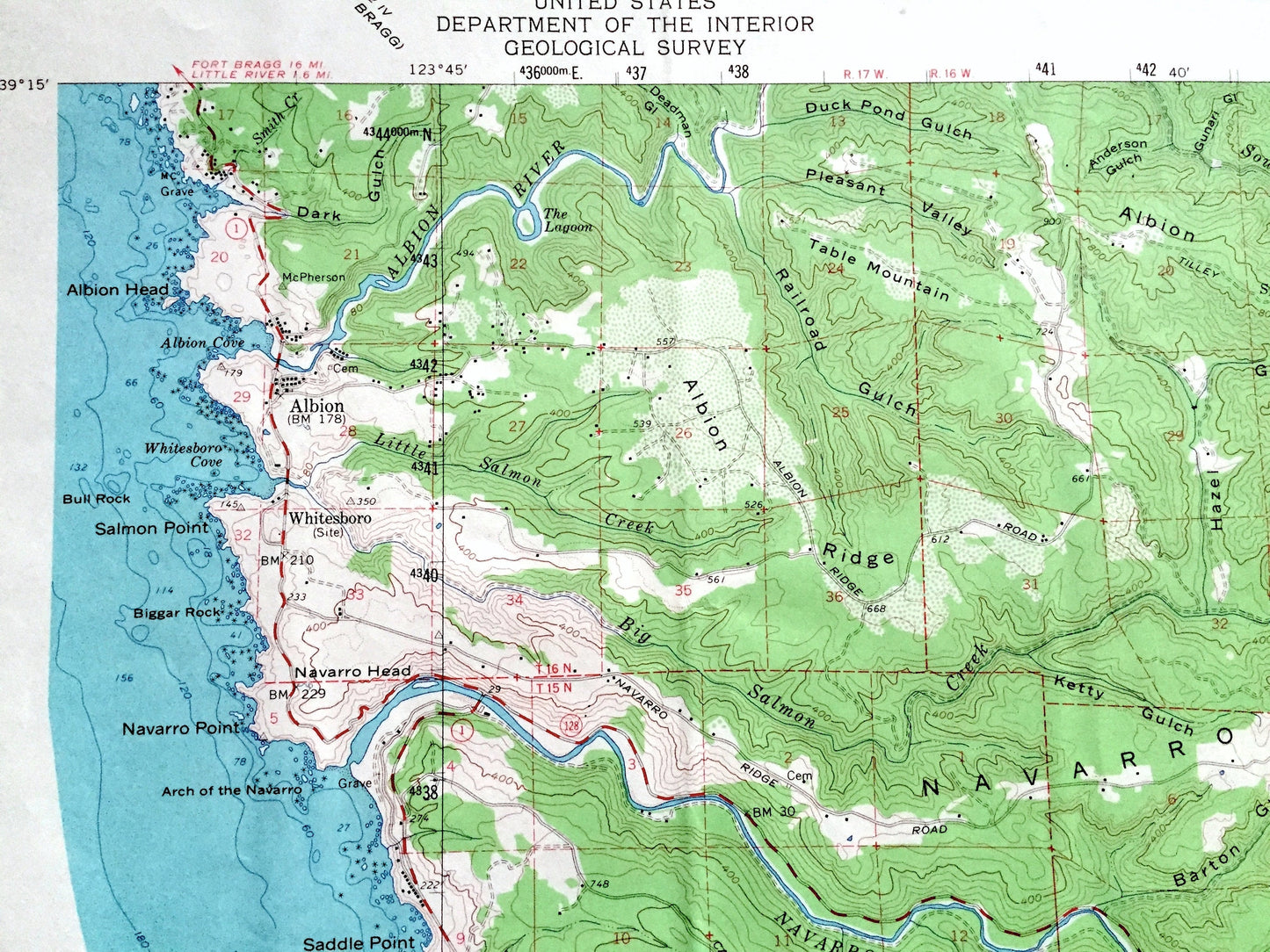 Antique Navarro, California 1961 US Geological Survey Topographic Map – Mendocino County, Albion, Whitesboro, Elk, Coast, Redwood Forest, CA