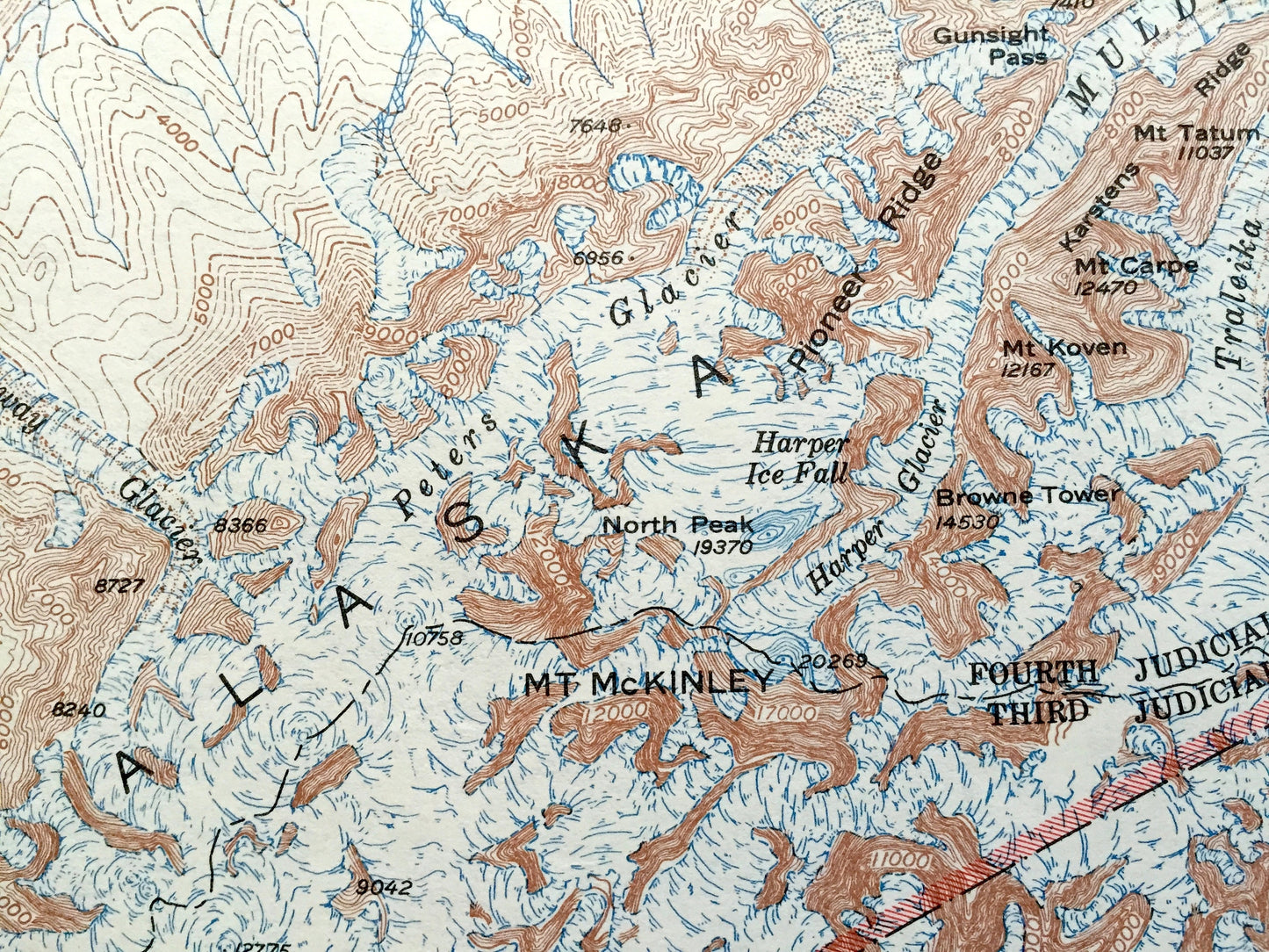 Antique Mount McKinley, Alaska 1952 US Geological Survey Topographic Map – Denali National Park, Chulitna, Nenana, Mt Deception, Glaciers AK
