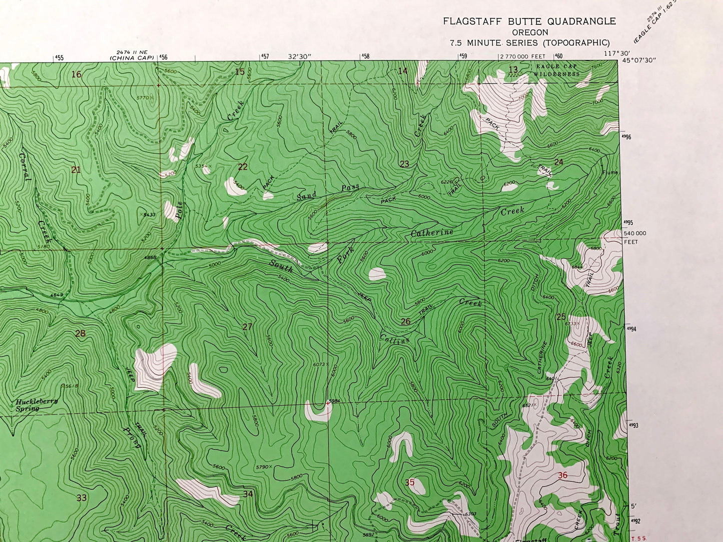 Antique Flagstaff Butte, Oregon 1965 US Geological Survey Topographic Map – Union, Baker County, Whitman National Forest, Pawnee Gulch, OR