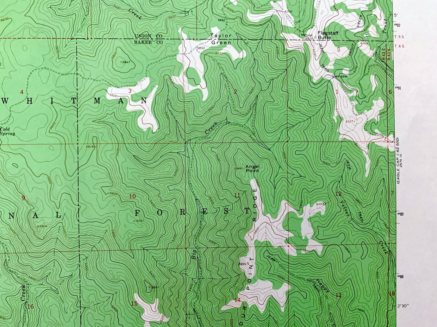Antique Flagstaff Butte, Oregon 1965 US Geological Survey Topographic Map – Union, Baker County, Whitman National Forest, Pawnee Gulch, OR