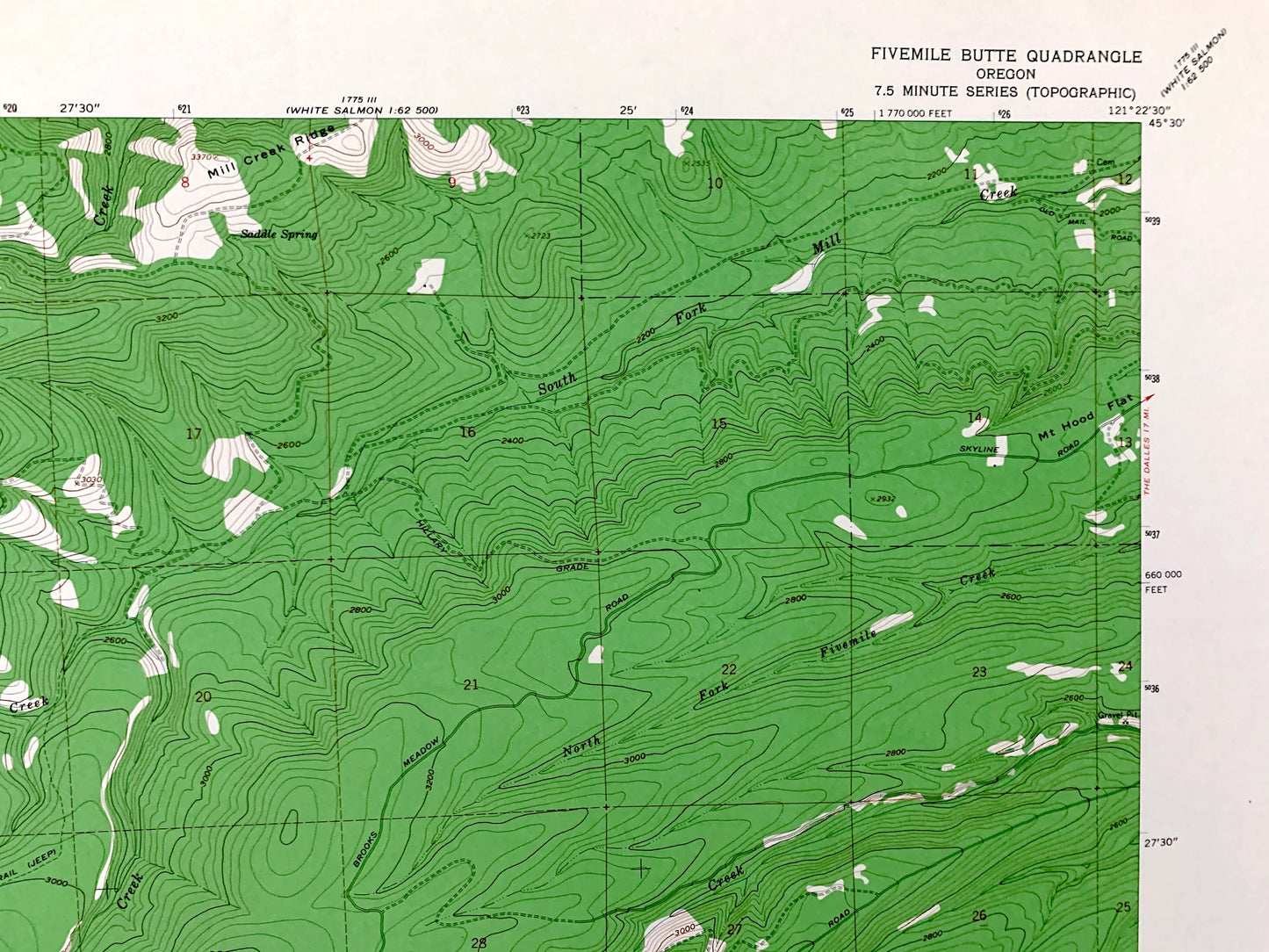 Antique Fivemile Butte, Oregon 1962 US Geological Survey Topographic Map – Hood River, Wasco County, Mt Hood National Forest, OR