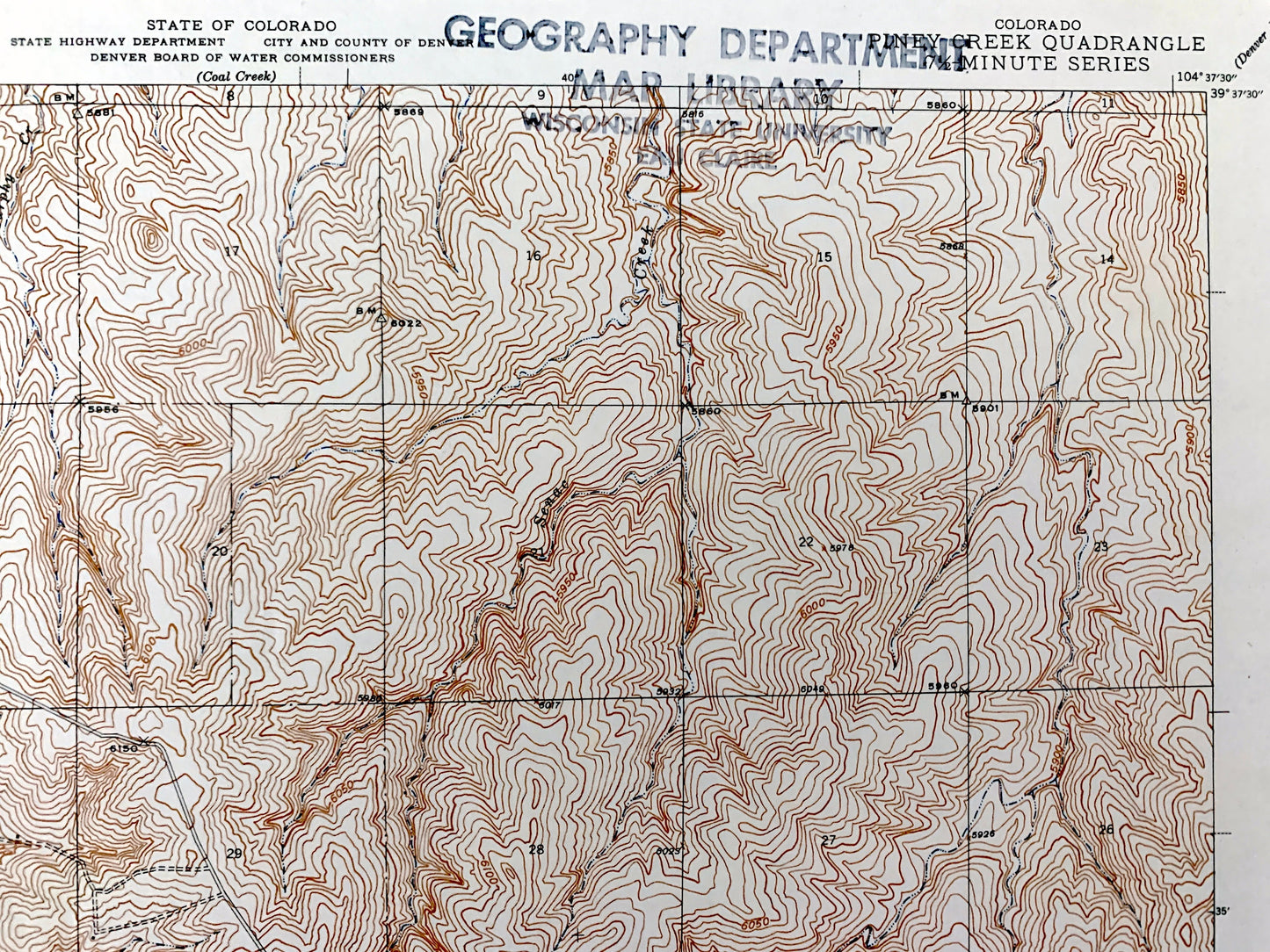 Antique Piney Creek, Colorado 1942 US Geological Survey Topographic Map – Arapahoe, Douglas, Elbert County, Baldwin Gulch, Sulphur Gulch, CO