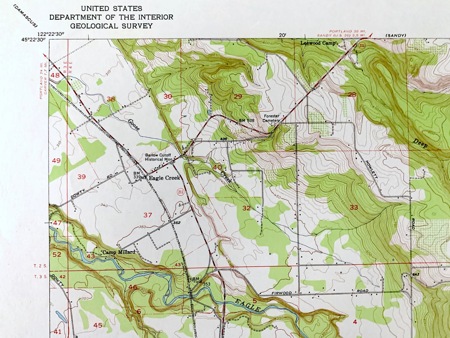 Antique Estacada, Oregon 1954 US Geological Survey Topographic Map – Clackamas County, Eagle Creek, Douglas Ridge, Currinsville, Faraday, OR