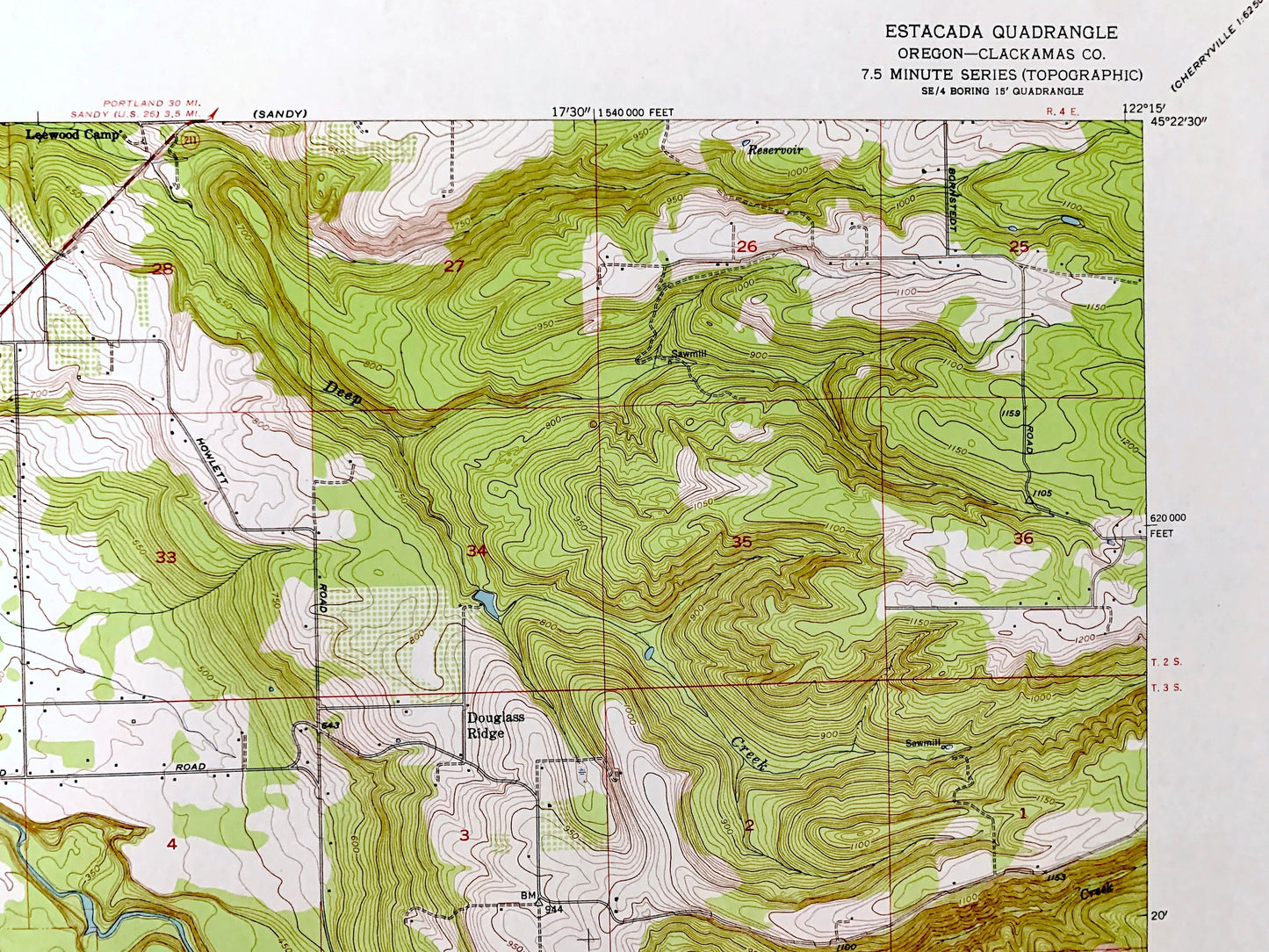 Antique Estacada, Oregon 1954 US Geological Survey Topographic Map – Clackamas County, Eagle Creek, Douglas Ridge, Currinsville, Faraday, OR