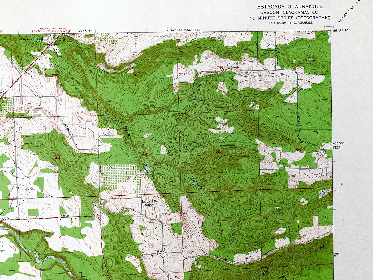 Antique Estacada, Oregon 1961 US Geological Survey Topographic Map – Clackamas County, Eagle Creek, Douglas Ridge, Currinsville, Faraday, OR