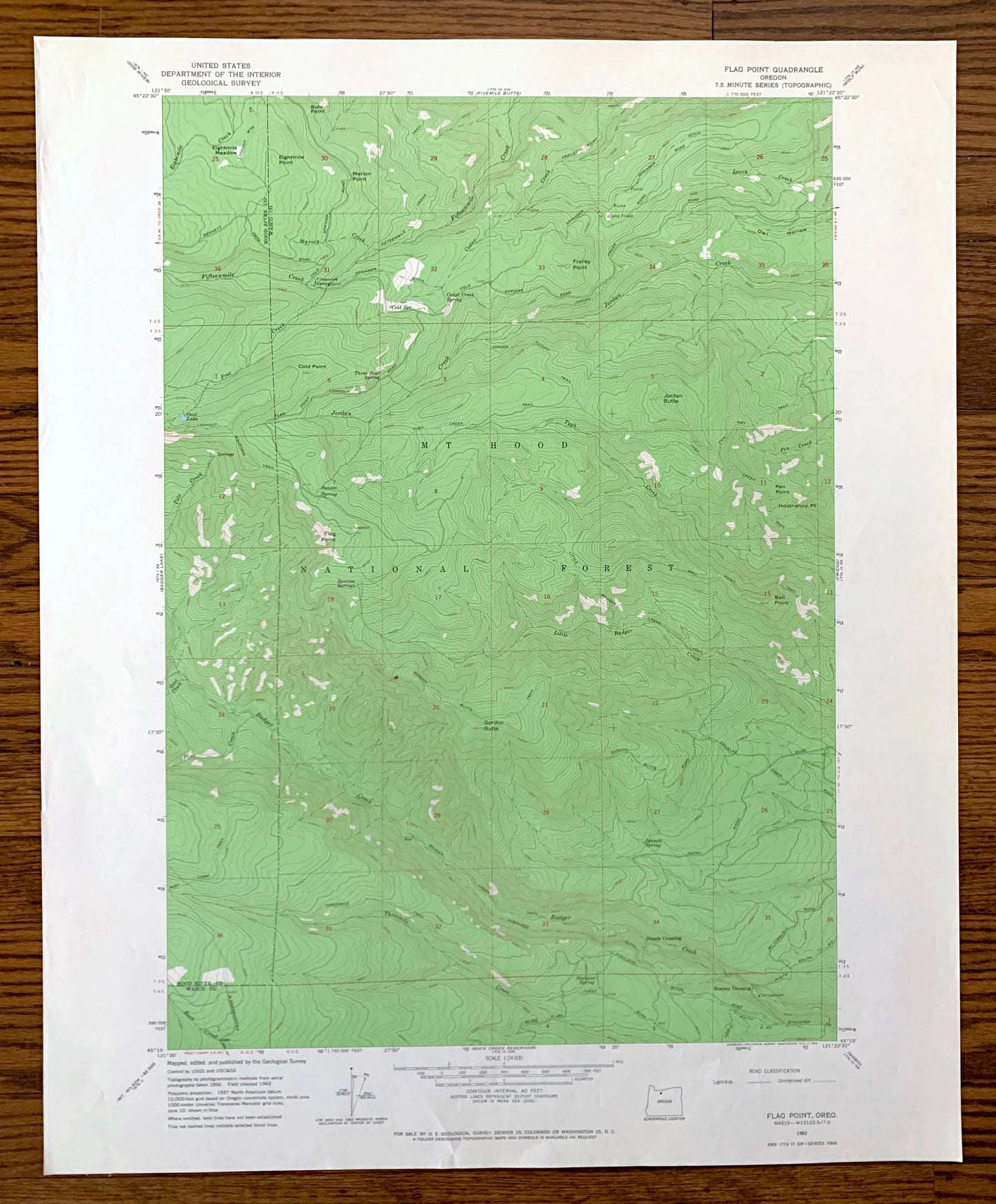 Antique Flag Point, Oregon 1962 US Geological Survey Topographic Map – Hood River, Wasco County, Mount Hood National Forest, Mt OR